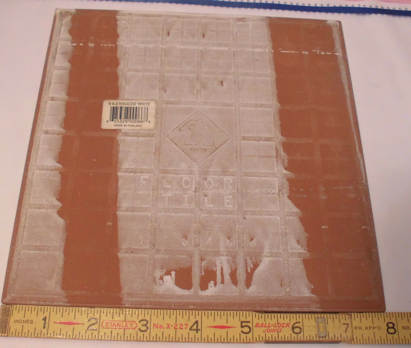1 pc. *White* Ragione Ceramic Floor Tile 8″ Very Lightly Textured; almost smooth