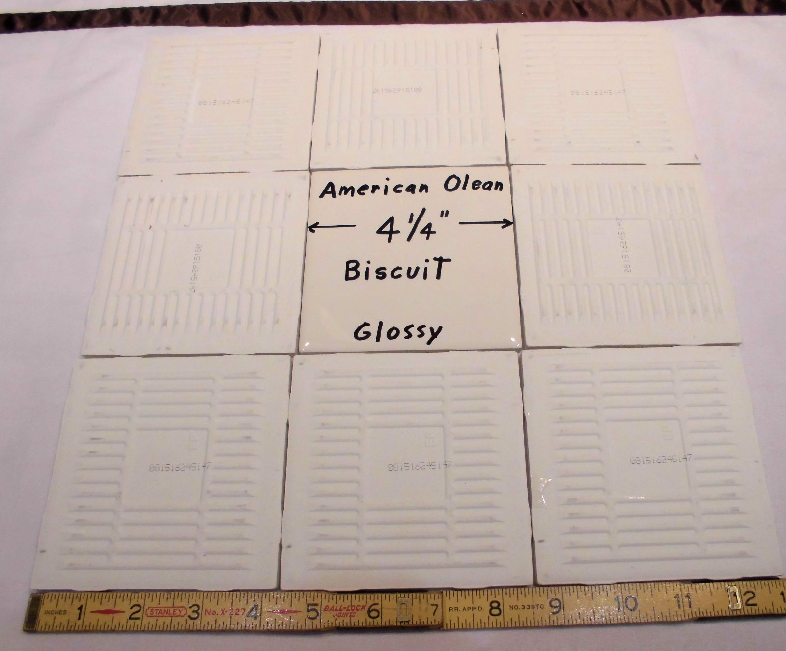 9 pieces: Glossy Ceramic Tiles, Biscuit Color by American Olean 4-1/4″ NEW
