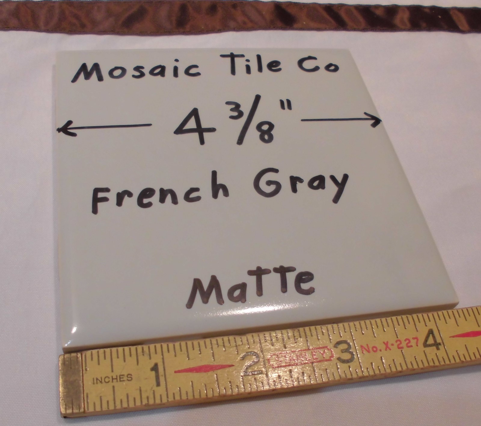 1 pc. Vintage *Light French Gray* Matte Ceramic Tile 4-3/8″ by Mosaic Co. NOS