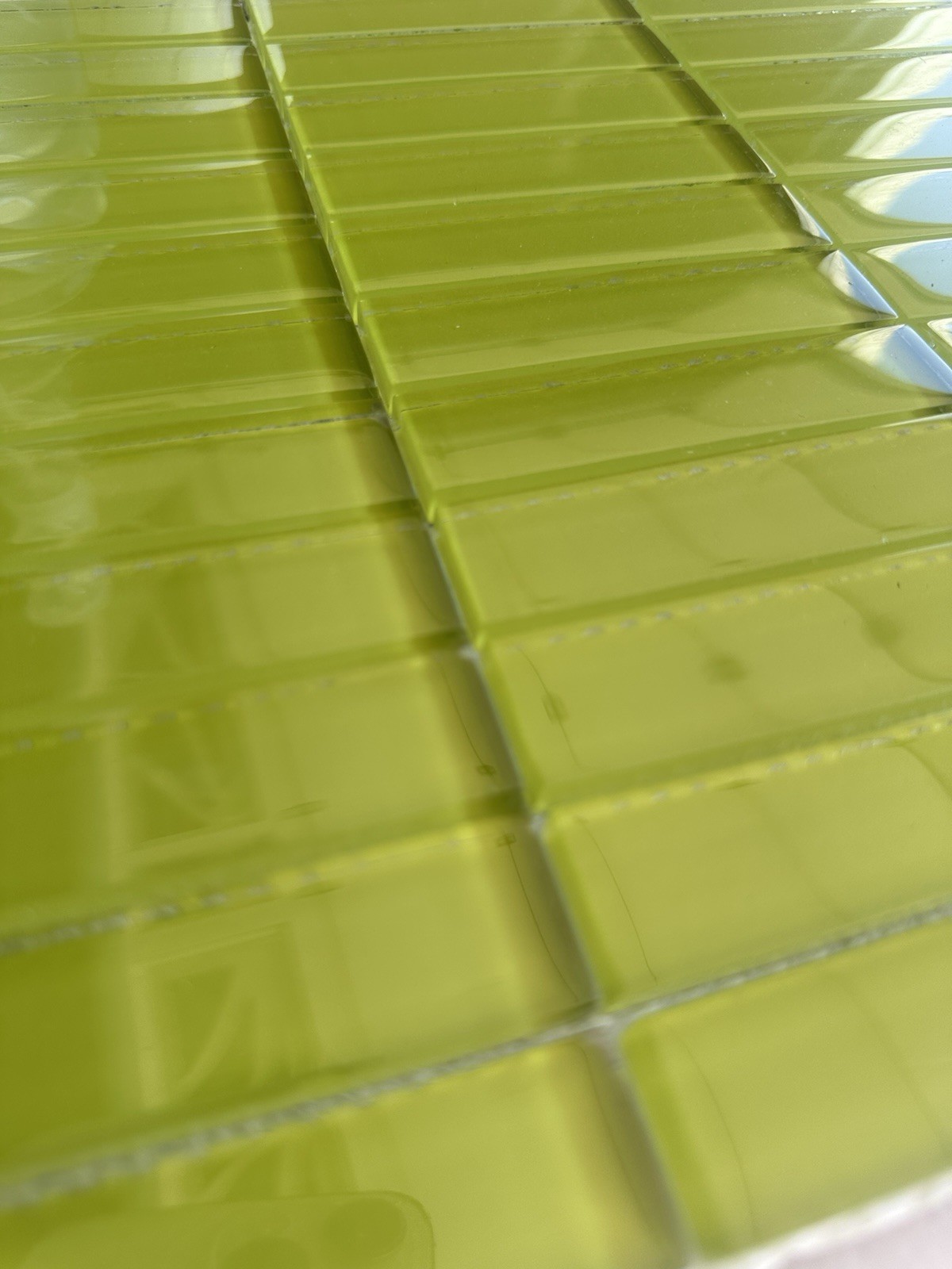 Lime Green Glass Mosaic 1×4 Inch Rectangle Tile Backsplash Kitchen Bath Wall