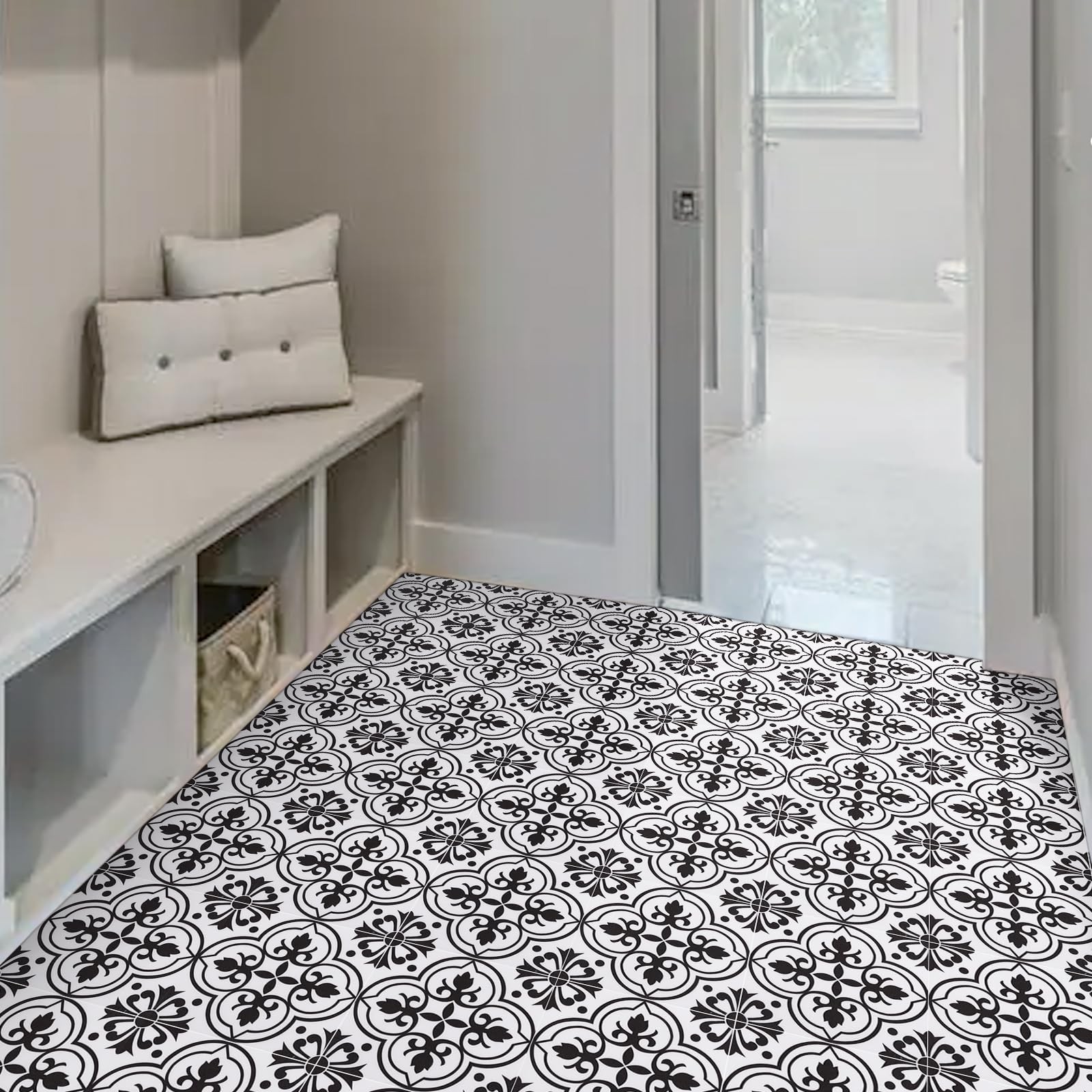 Peel and Stick Floor Tile: 10 Pcs Black and White Peel and Stick Flooring Wat…