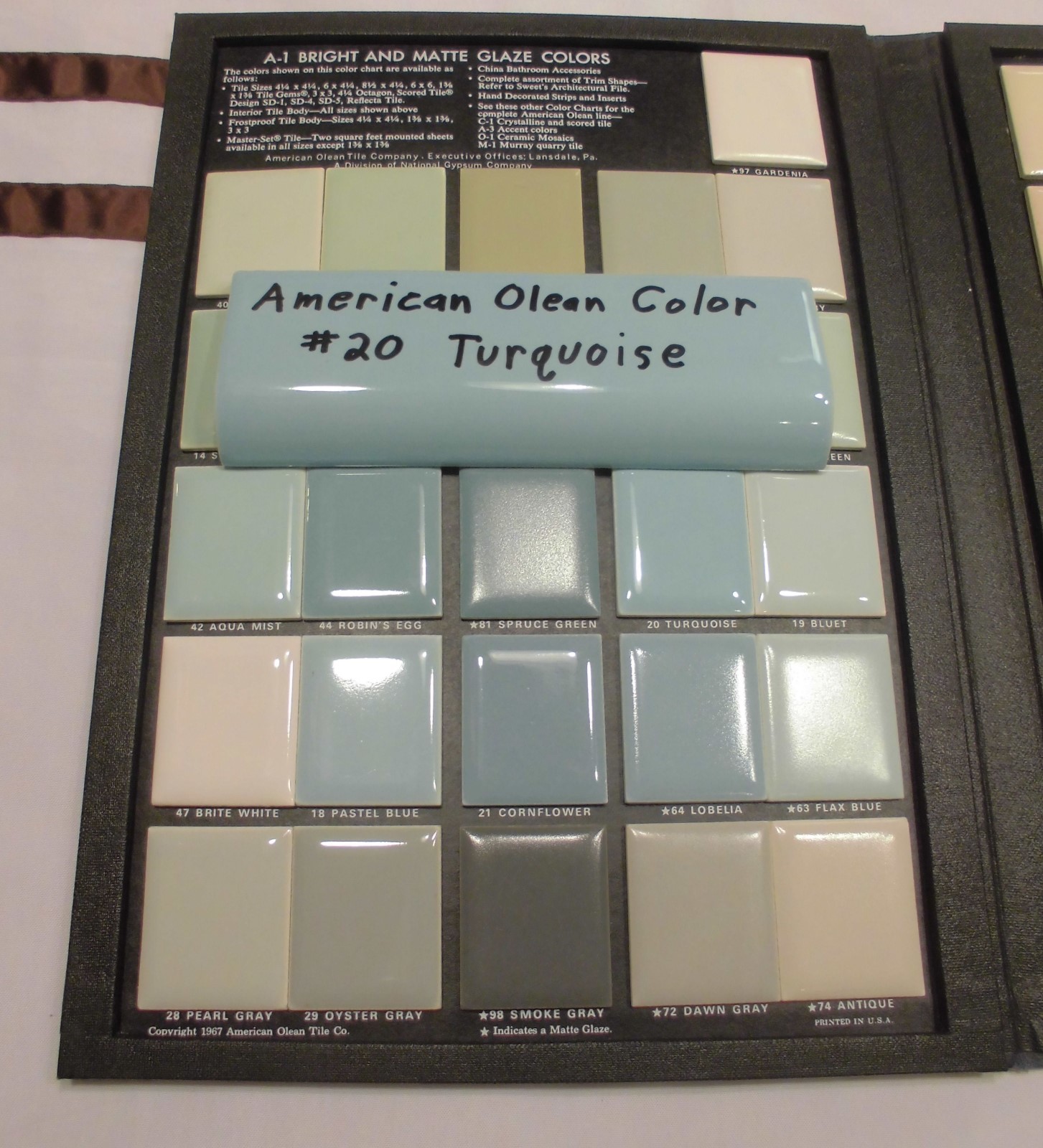1 pc. *Glossy Turquoise* 2″ X 6″ Radius Bullnose Ceramic Tile: New Old Stock