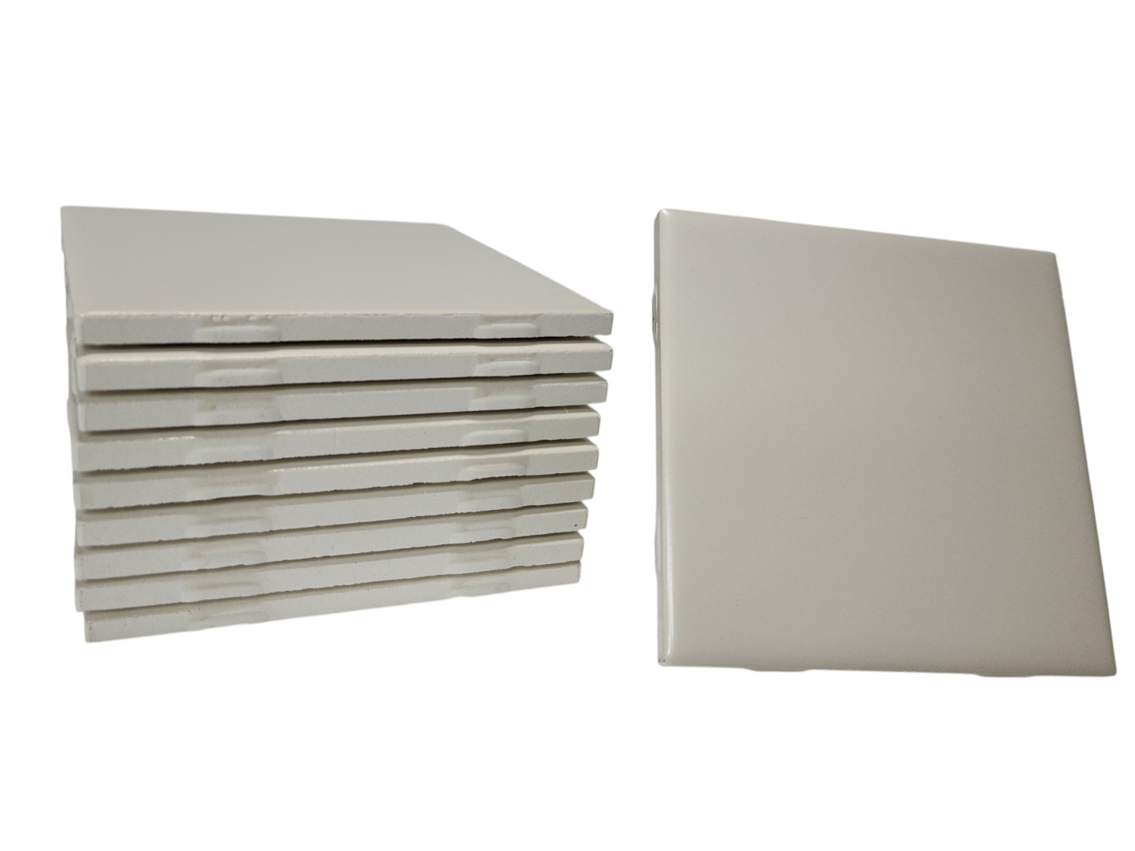 Beige Ceramic Tile 4.25 in Almond Bone Matte Subway Square Mid Century Modern