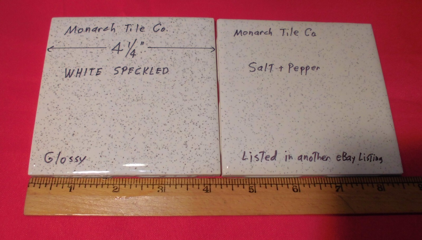 1 pc. White Speckled: 4-1/4″ Glossy Ceramic Tile by Monarch Co., salt & pepper