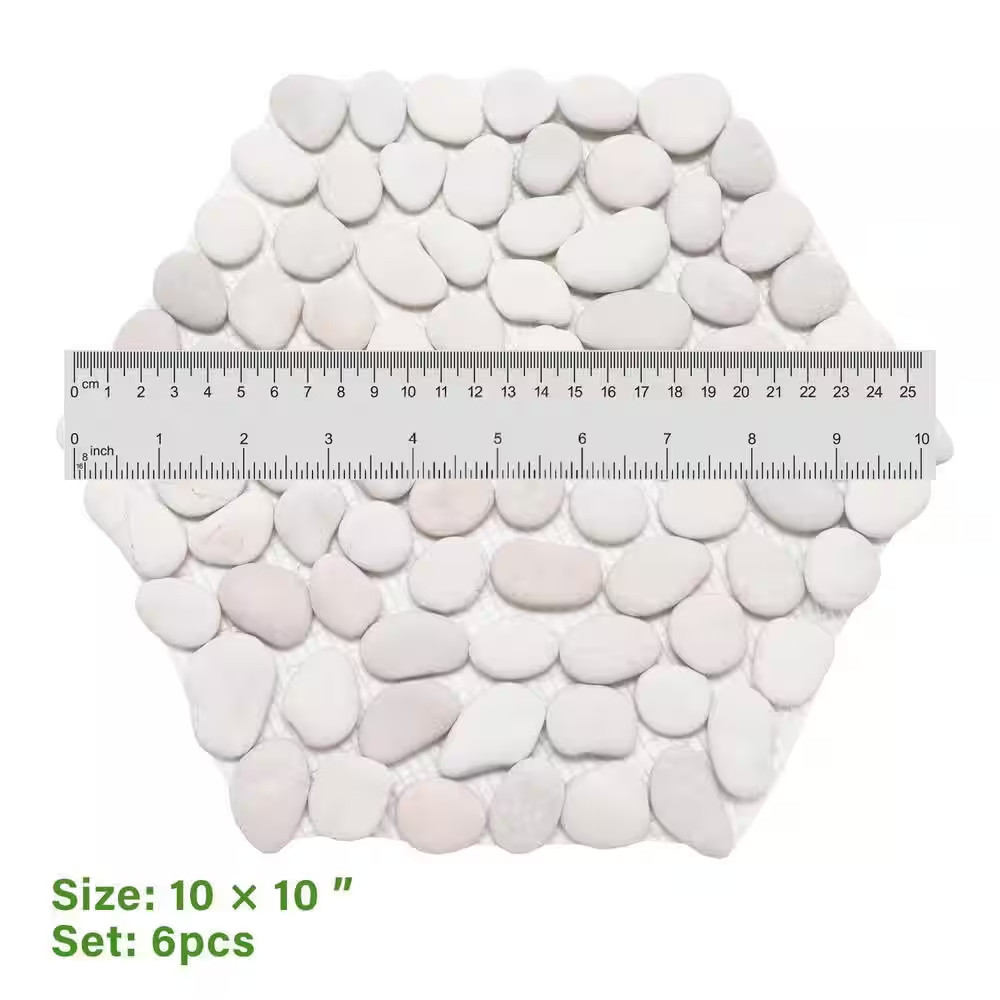 11.73 In. X 10.51 In. X 3.11 In. Hexagon White Polished Pebble Decorative River