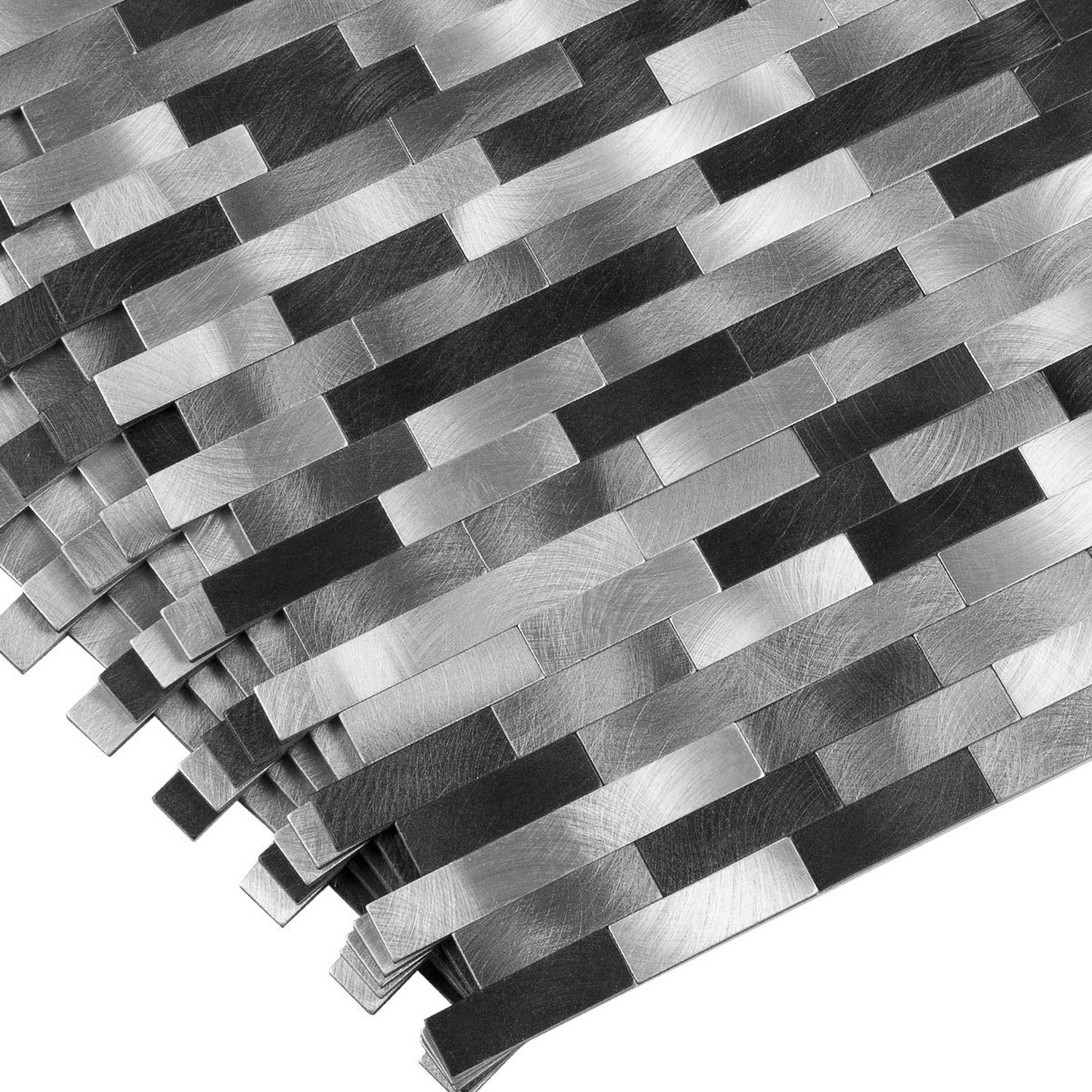 Metal Mosaic Tile Backsplash -LNG Oblong in Black/Gray/Silver 5pc/Pack – Rust…