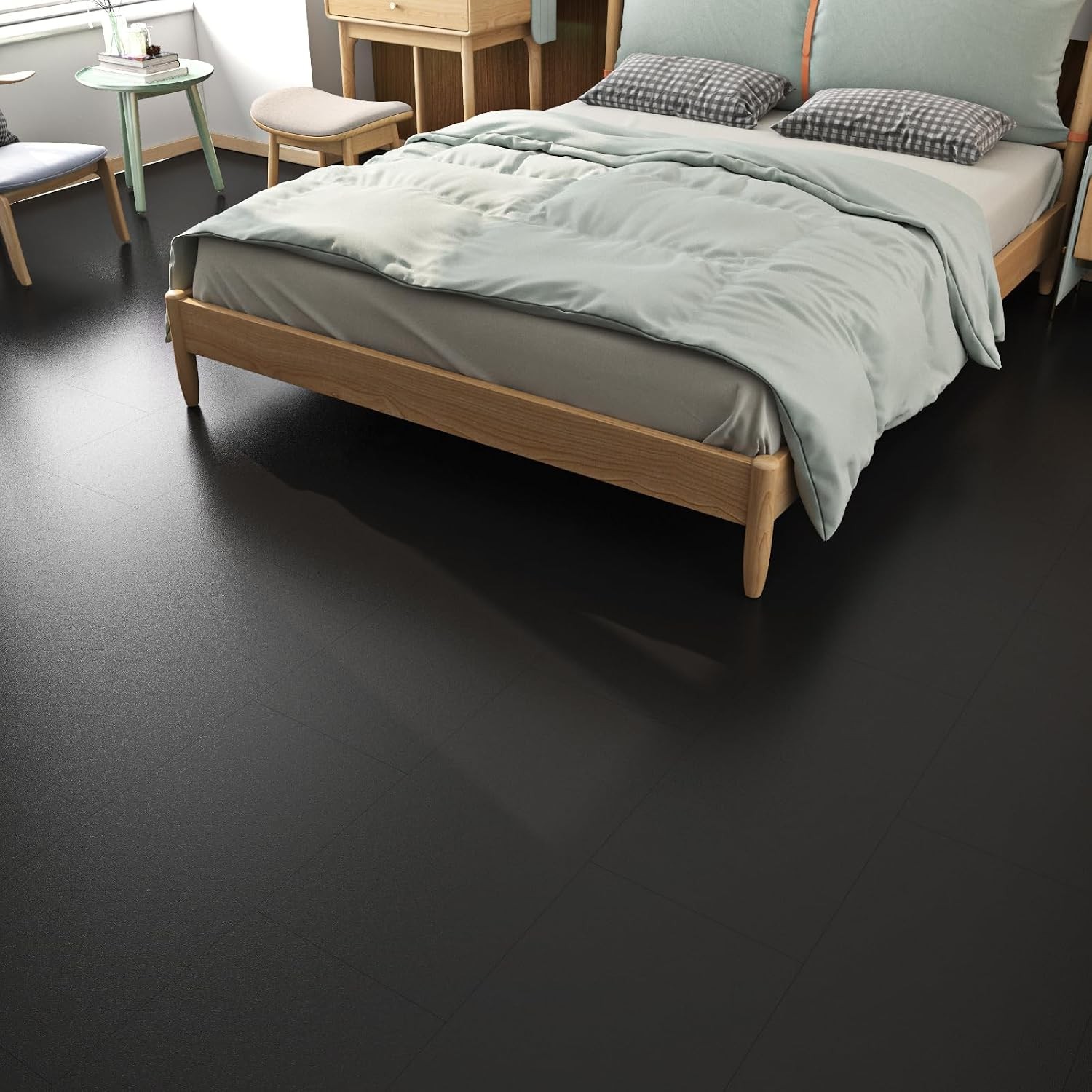 12″x24″ Peel and Stick Floor Tile Waterproof Black Vinyl Flooring Planks Peel