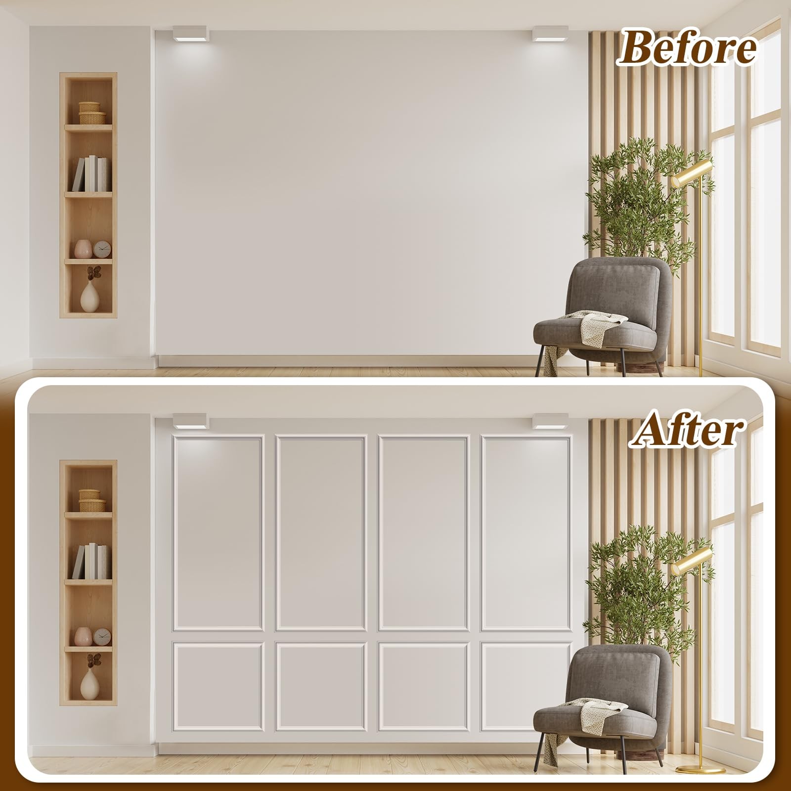 Peel and Stick Wall Molding Kit, 3D Premade Accent Molding Wainscoting Panel …