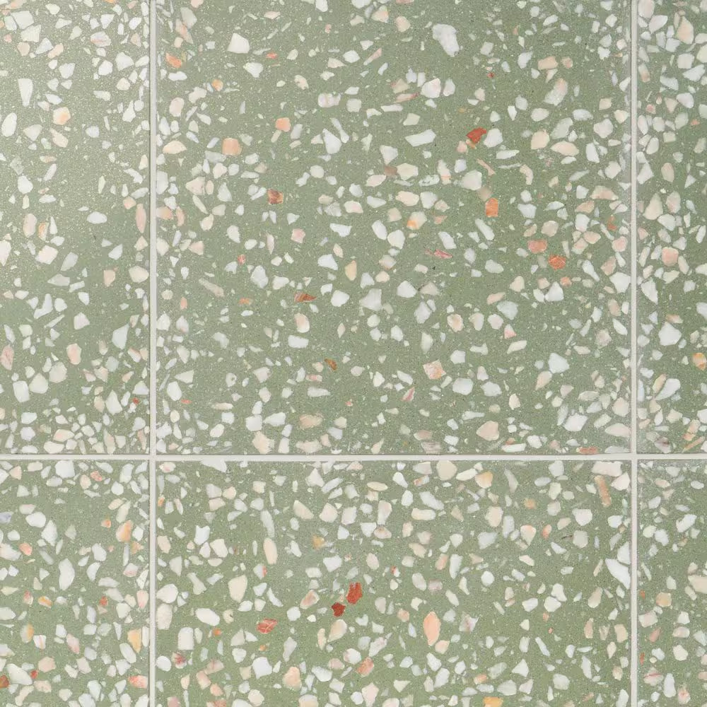 Raleigh Lisbon Green 16.4 In. X 16.4 In. Polished Terrazzo Floor and Wall Tile (