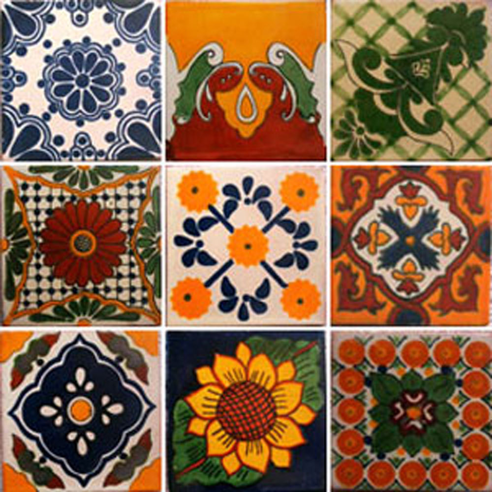 SET #039) With NINE Mexican Tiles Ceramic Clay Handcrafted Mexico