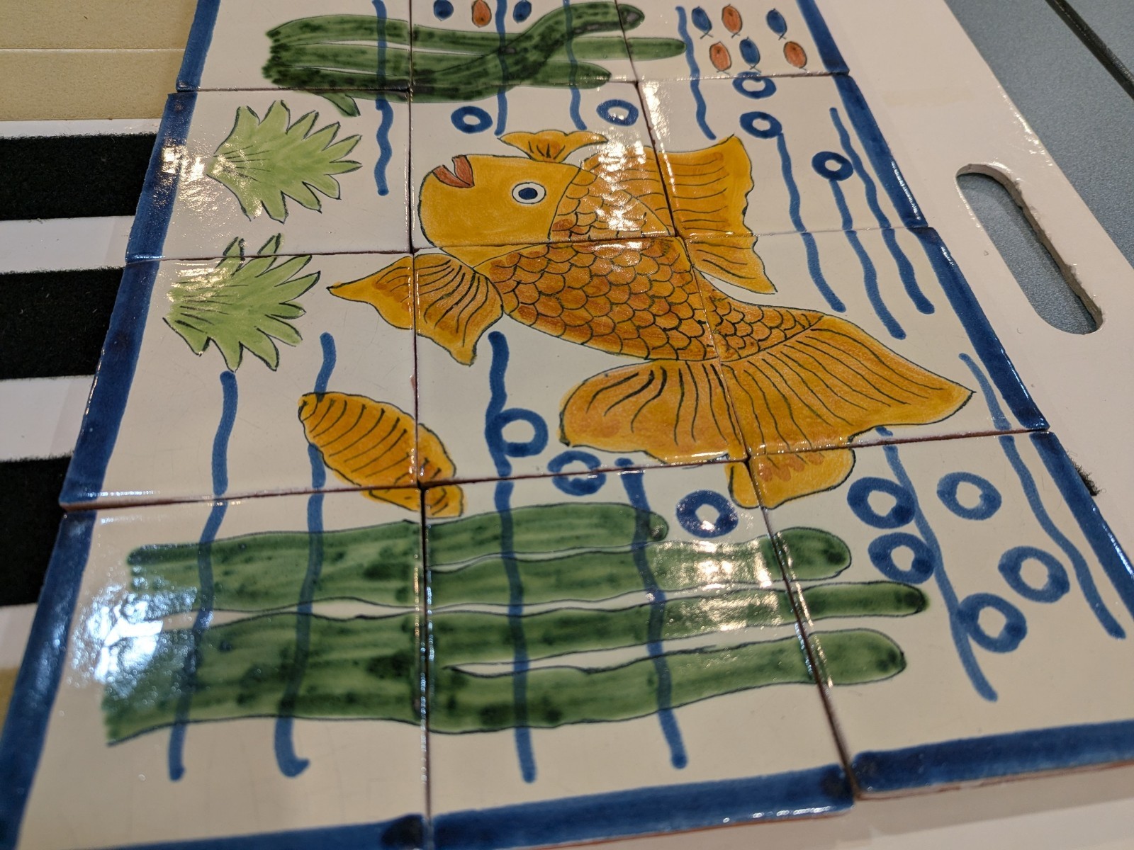 Mexican California Louisville Tile Folk Art Backsplash Hand painted Fish 12 pcs