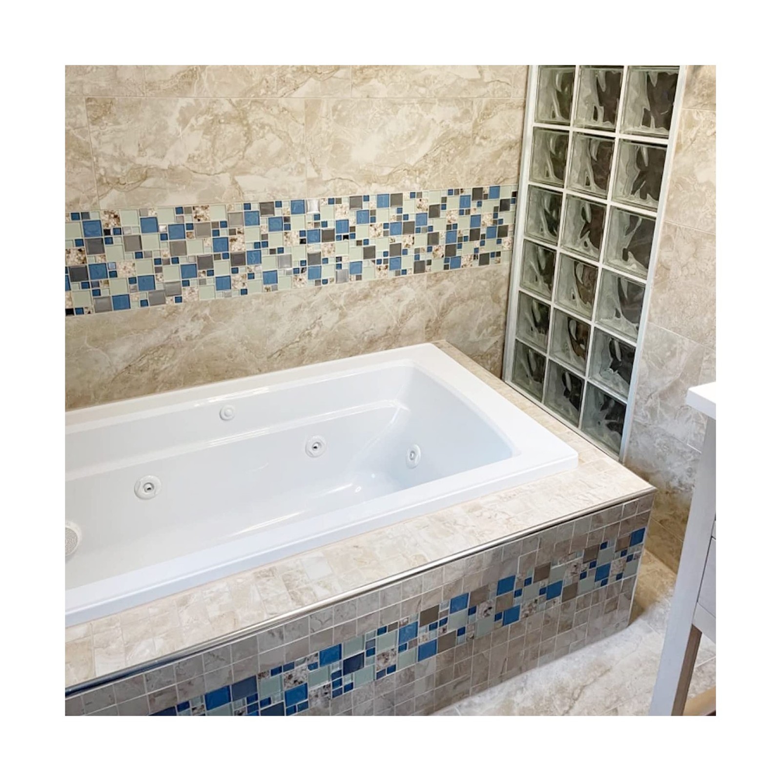 Blujellyfish Blue Sea Glass Tile Backsplash Beach Style Mosaic Tiles Real Sea…