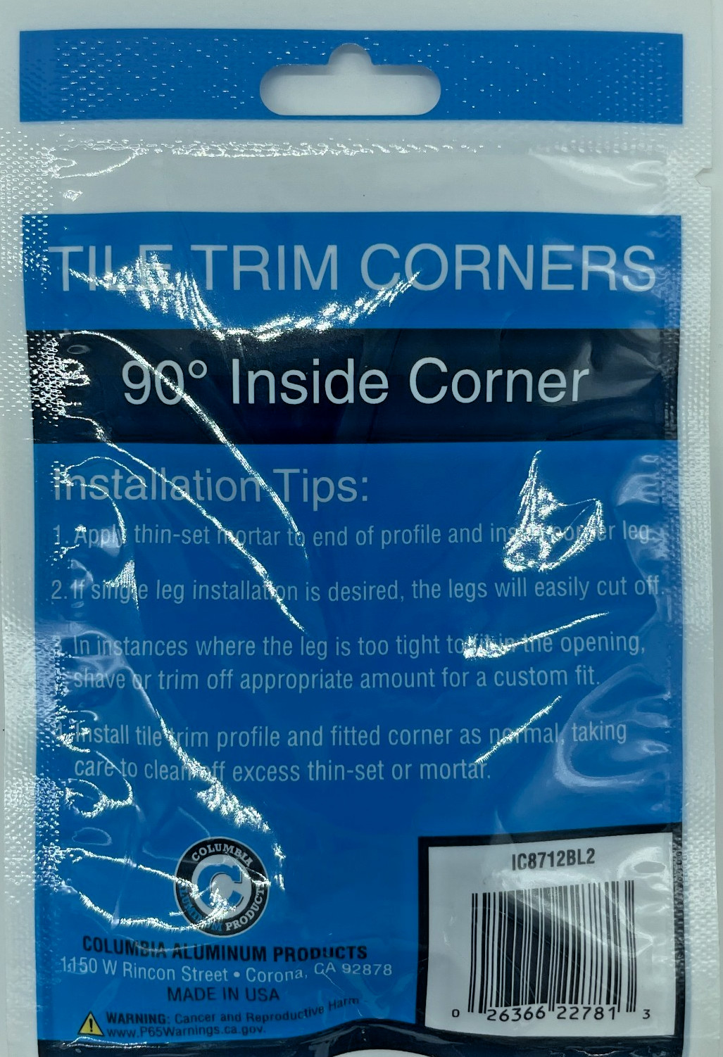 Tile Trim Corner 90° Inside Corner 3/8″ R-Square Shape Black Finish lot of 6