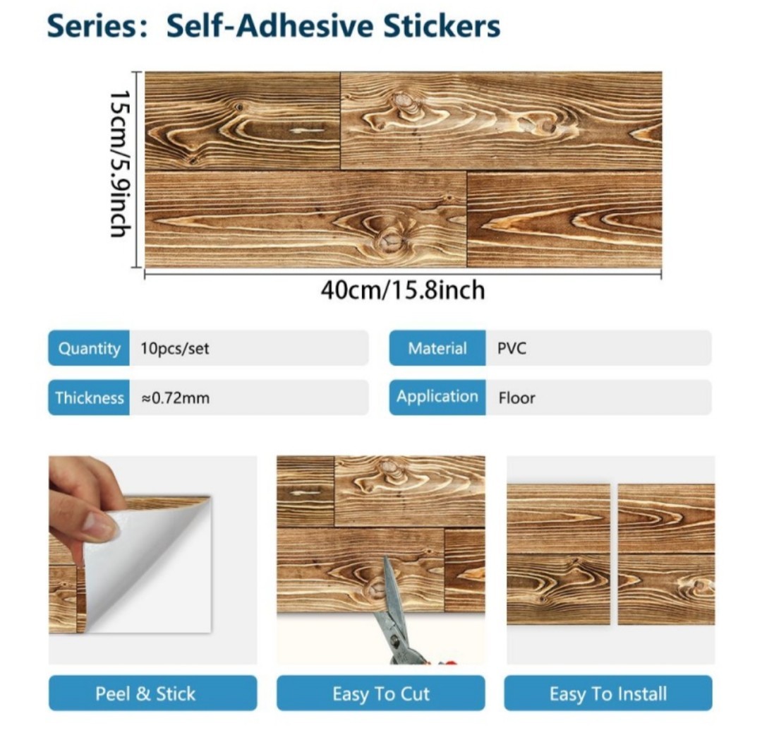 Wood Grain Peel and Stick Floor Stickers, Self-Adhesive Non-Slip Flooring Decal