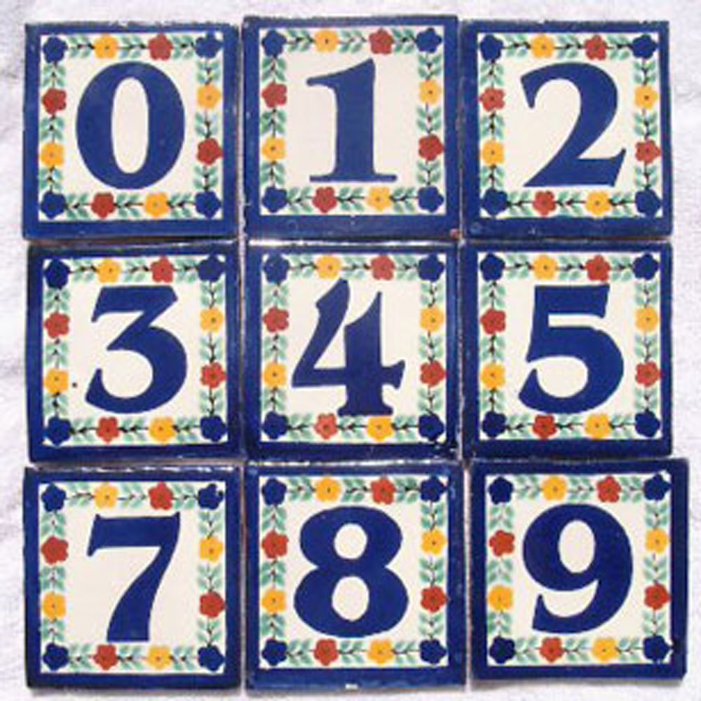 2 Mexican Tiles Talavera House Numbers & Horizontal Iron Frame