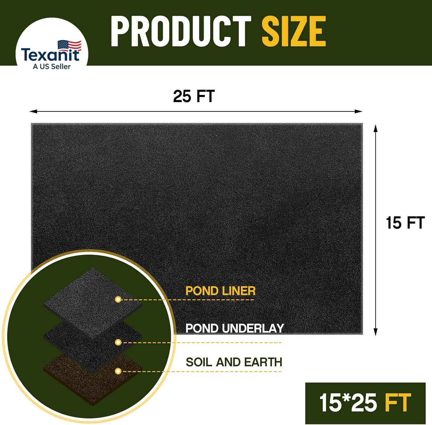 15 X 25 Feet Pond Liner Underlayment 6Oz Black Non Woven Geotextile Underlayment