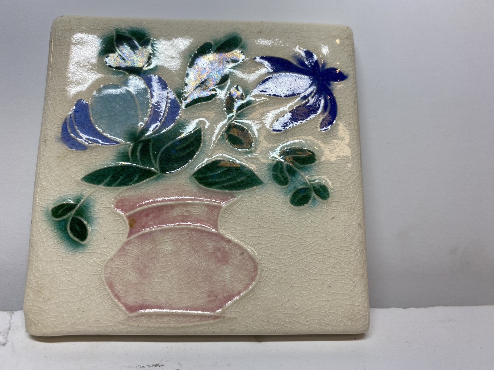 Vintage Ceramic Porcelain Kiln Fired Floral 4” Tile