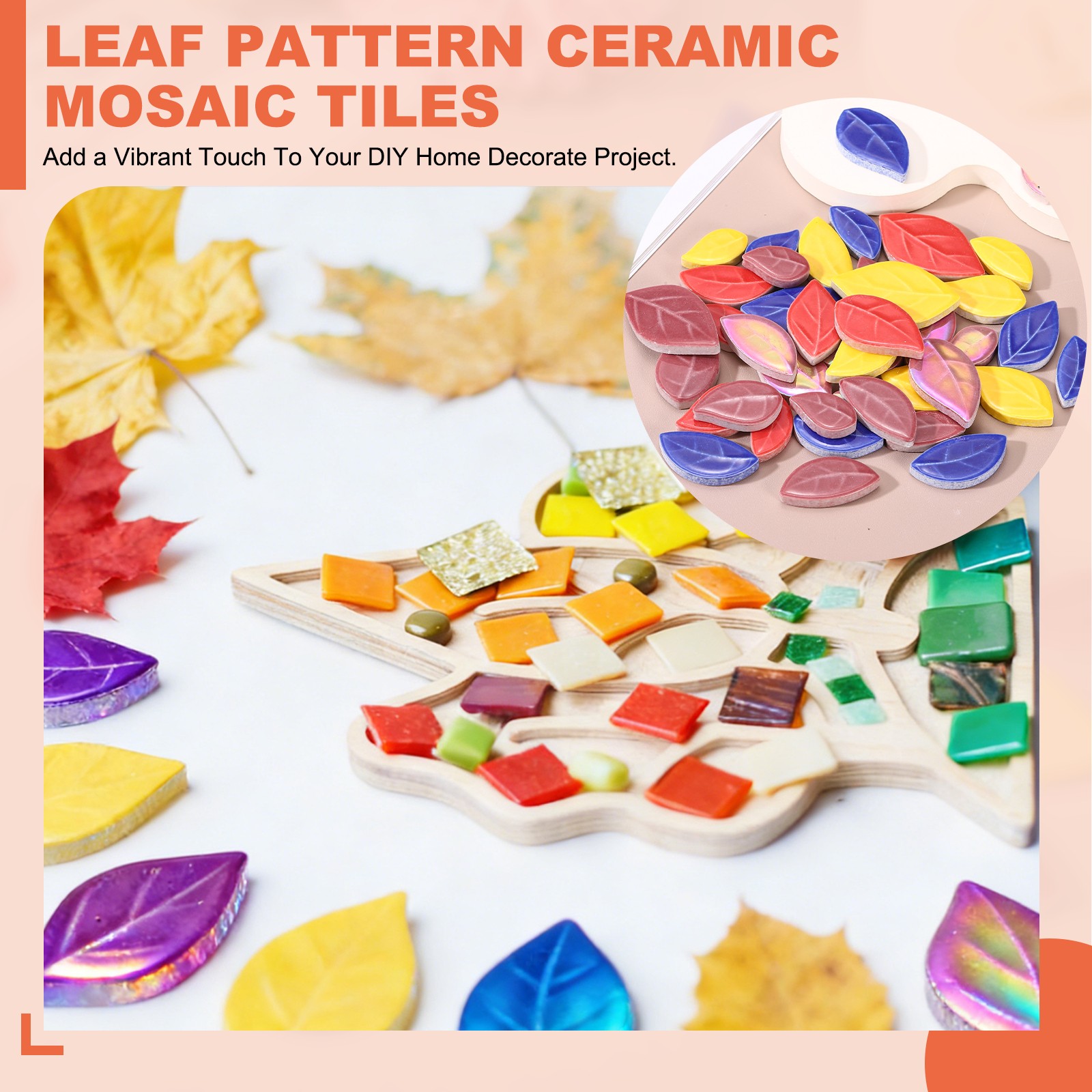 0.44LB Leaves Ceramic Mosaic Tiles for Crafts Bulk for Home Decor Green