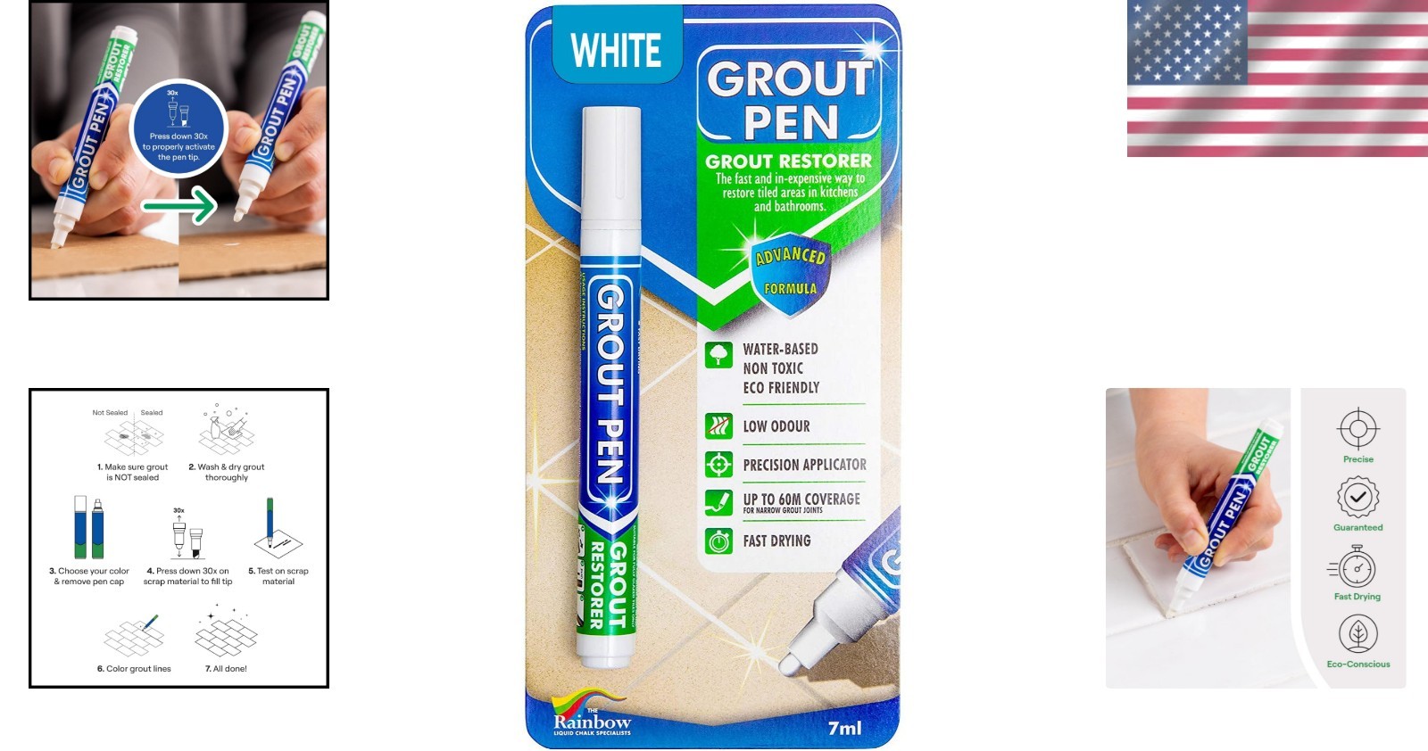 White Grout Paint Marker 7mL – Narrow Tip Grout Refresher for Kitchen & Bath