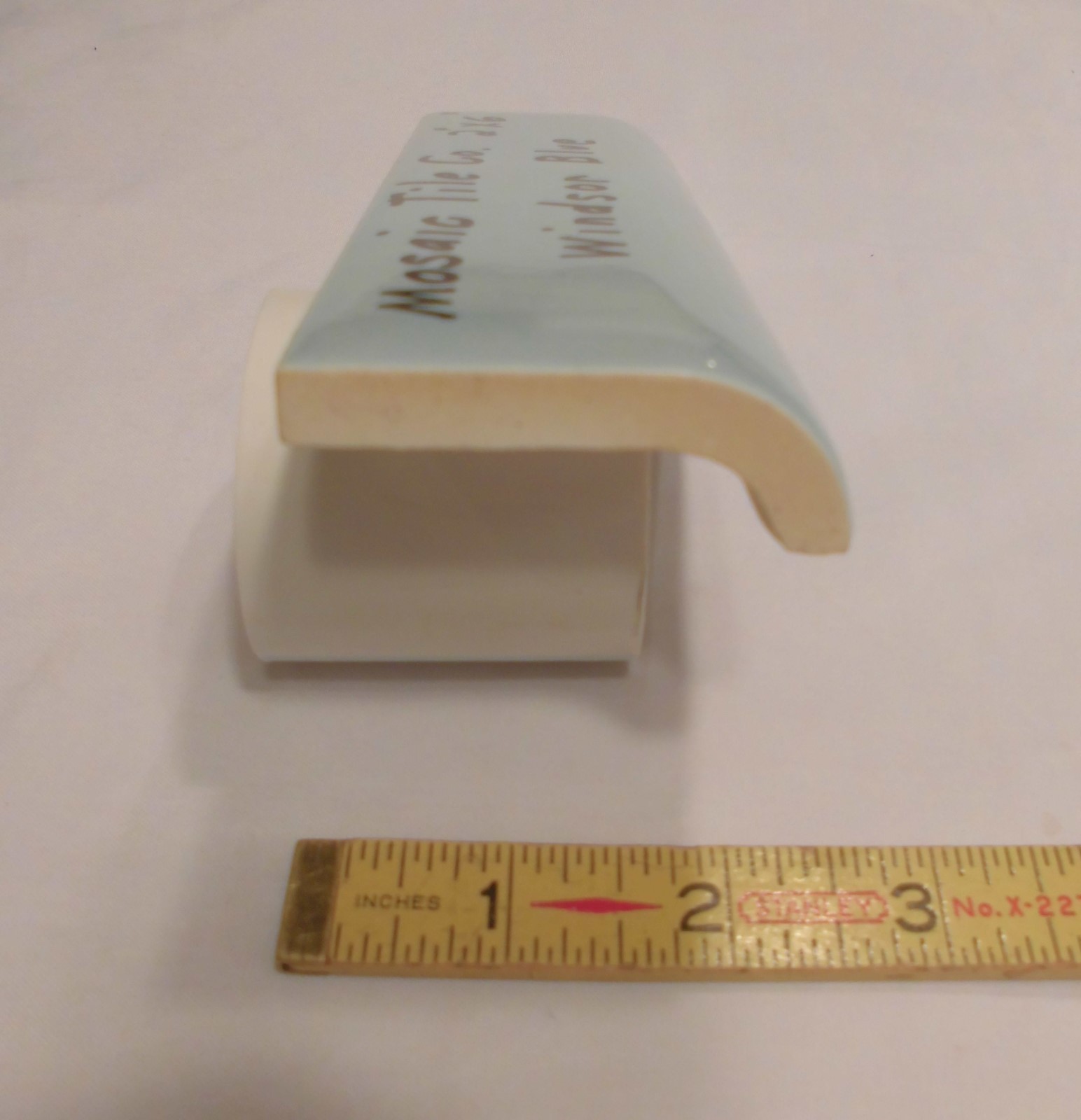 1 pc. Windsor Blue: 2″ X 6″ Glossy Ceramic Bullnose Radius Tile by Mosaic Co.