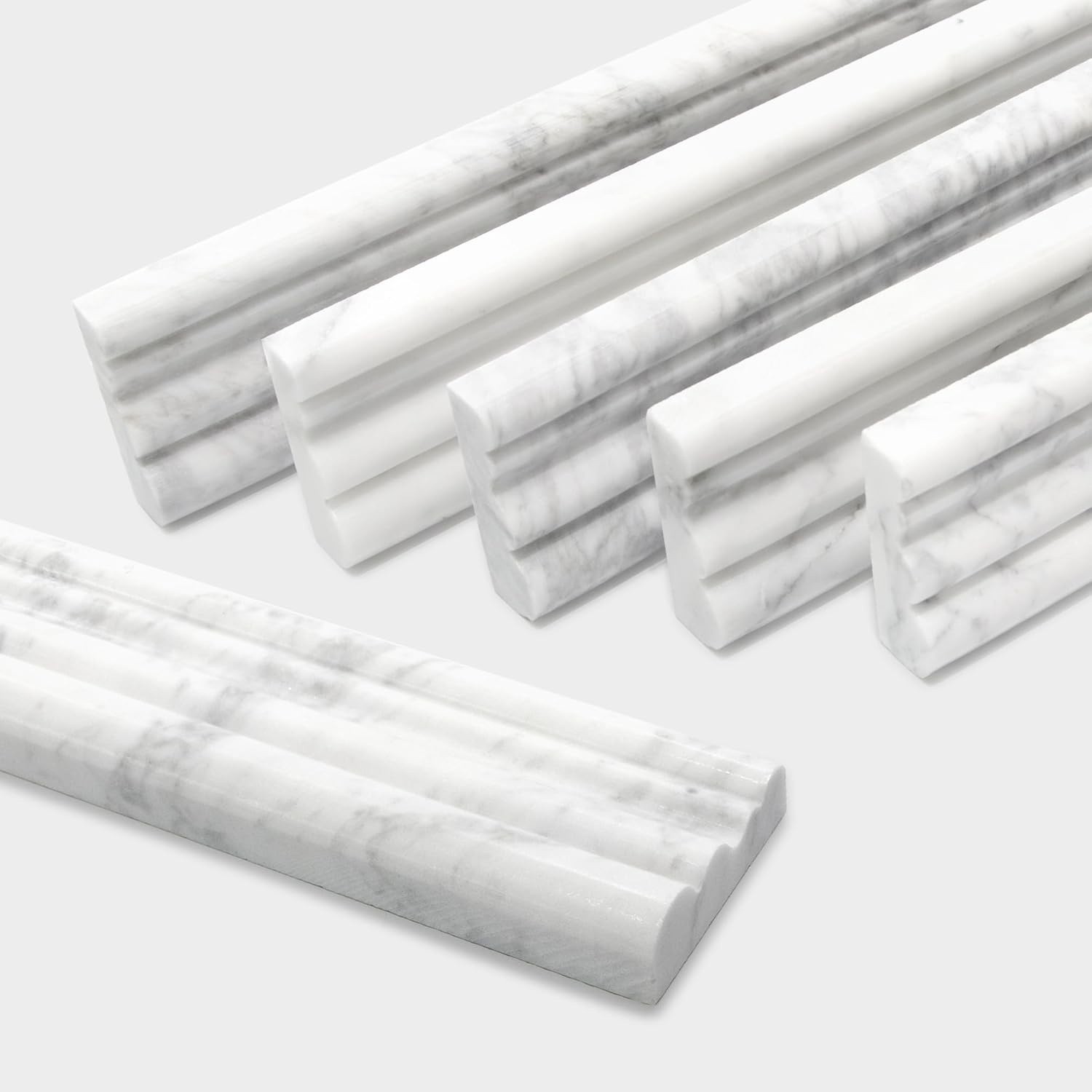 10-Pack Carrara White Marble Pencil Liner Tile, 3/4″ x 12″ Honed Natural Stone