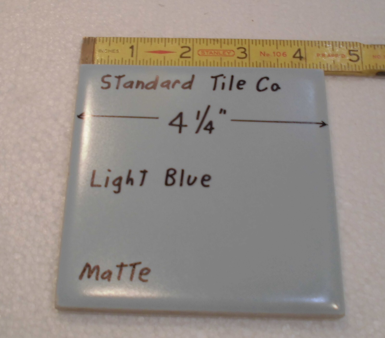 1 pc. Matte Light Blue Ceramic Tile: made by Standard Tile Co. 4-1/4″ NOS