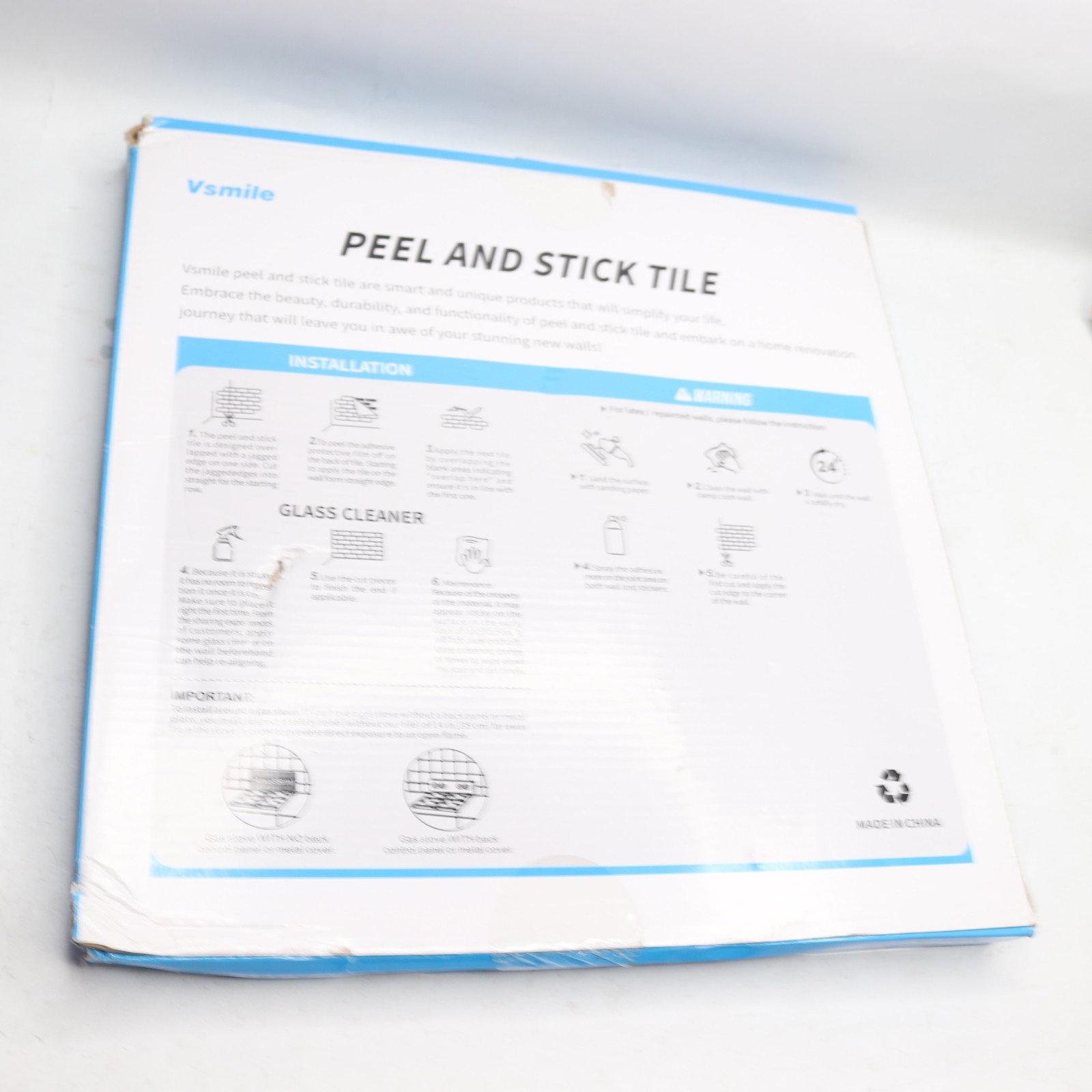 VSmile Vinyl Peel and Stick Wall Tile Backsplash 12″ W x 12″ L x 2 mm H