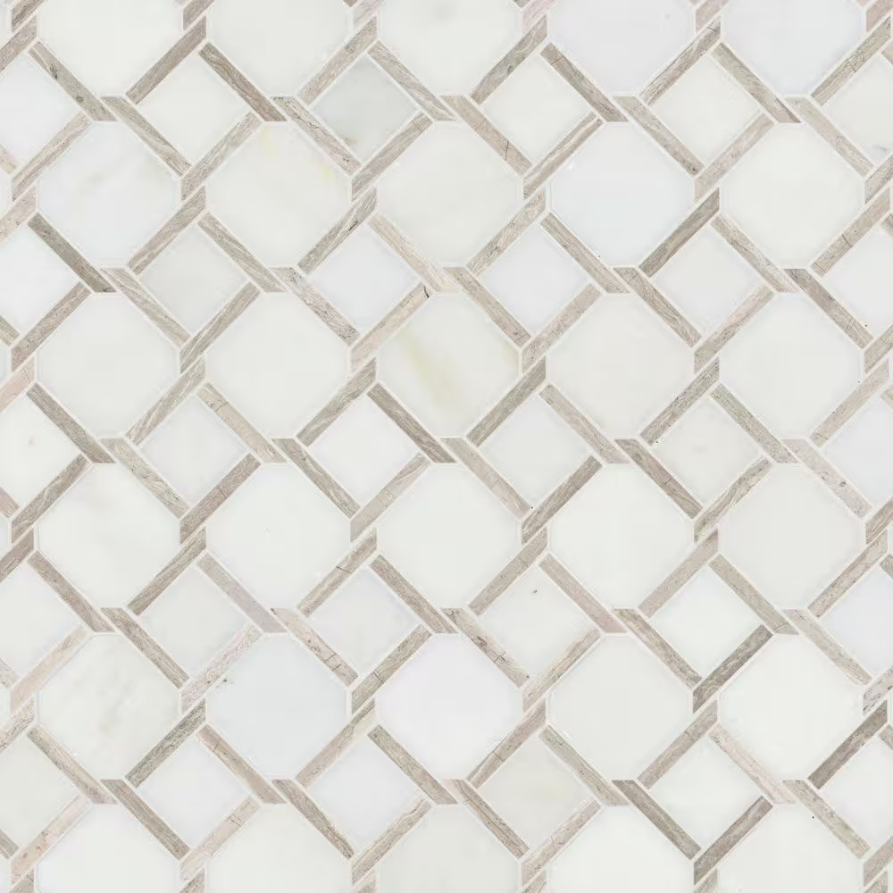 Marbella Lynx 12 In. X 12 In. Polished Marble Mesh-Mounted Mosaic Floor and Wall