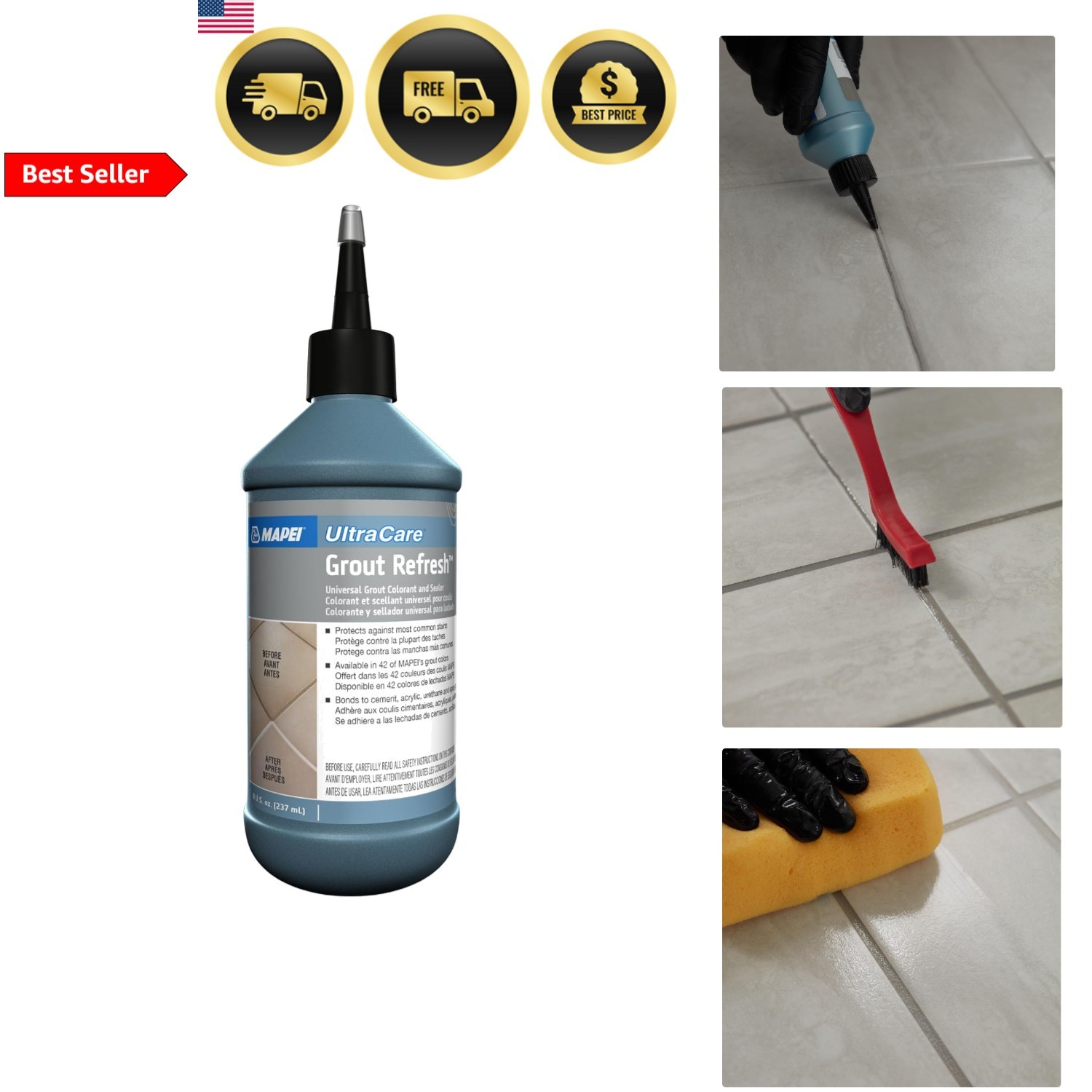 Grout Colorant Sealer 8oz Grout Refresh Restoration Protects Tile Surfaces