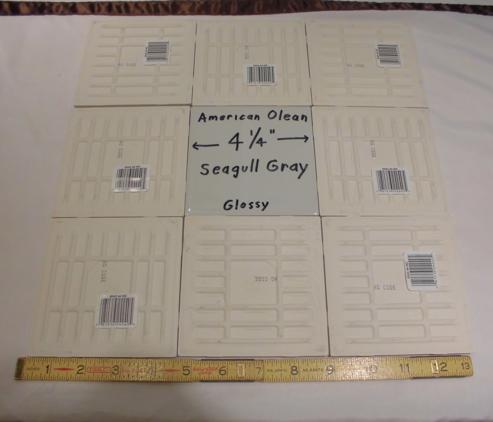 9 pcs. Ceramic Tiles…Glossy *Seagull Gray* #43 by American Olean…4-1/4″ New
