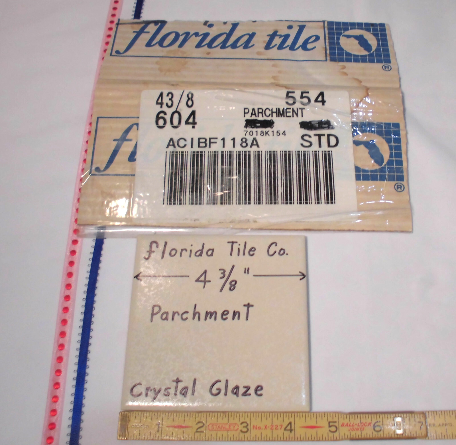 1 pc. *Parchment – Lite Tan* Crystal Glazed Ceramic Tile 4-3/8″ Florida Co. New