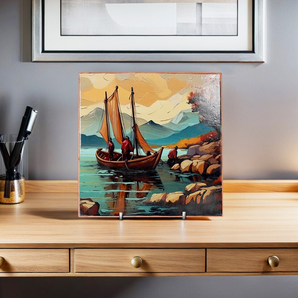 Decorative Ceramic Clay Tile Giftianza Handmade Printed Unique Wall Art Lanscape