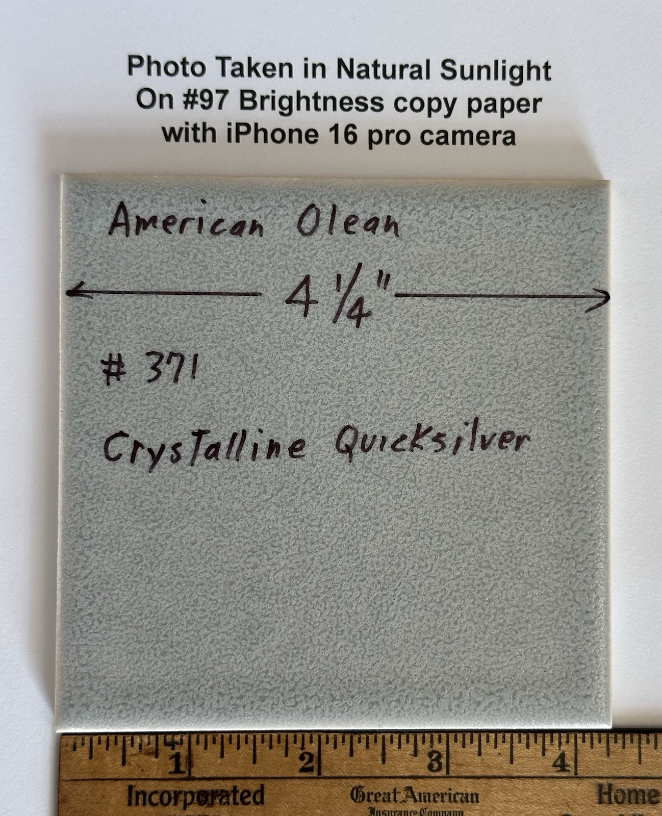 1 pc. Quicksilver – Gray: 4-1/4″ Ceramic Crystalline Tile by American Olean Co.