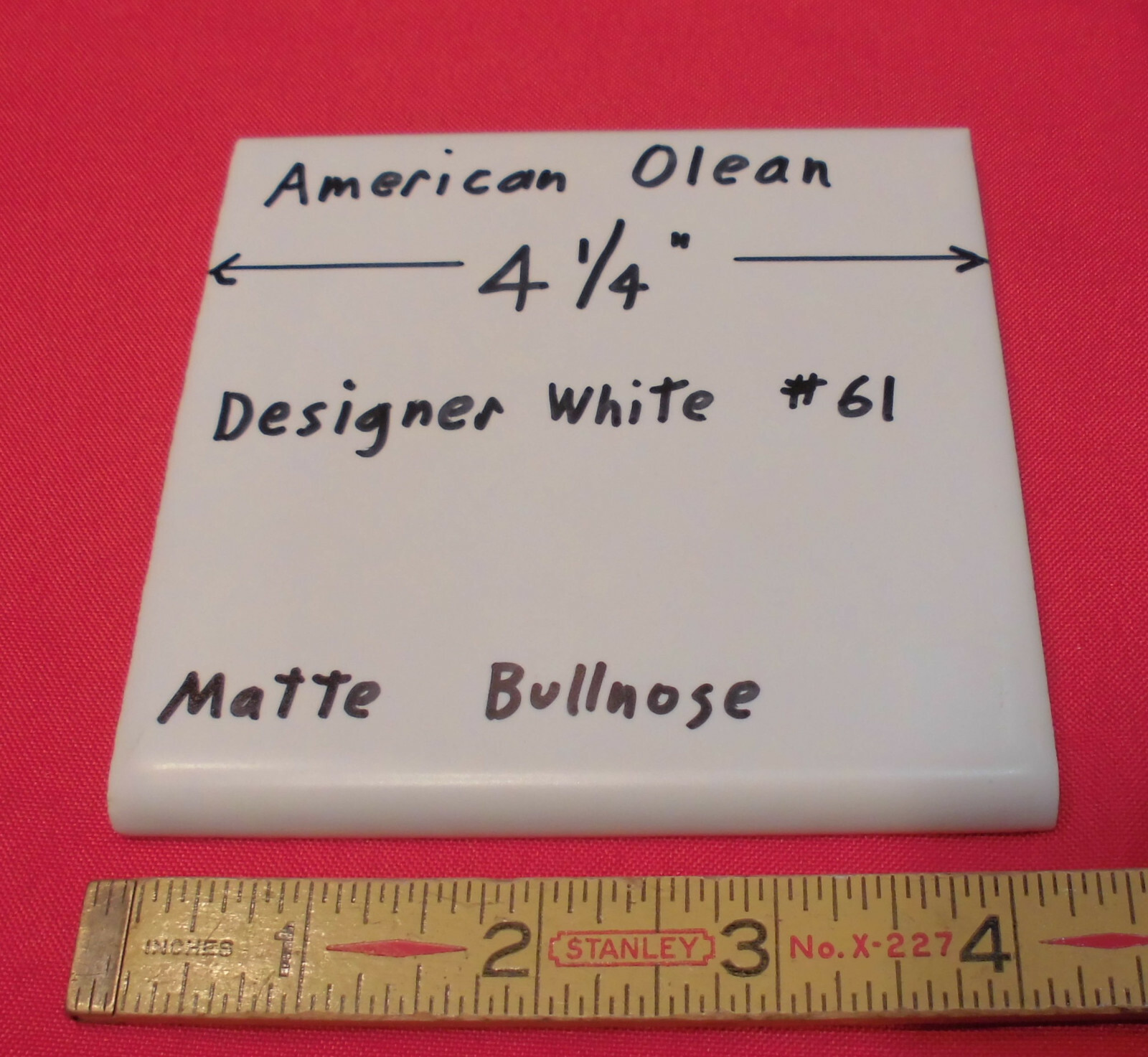 1pc. Designer White #61 Matte Bullnose Ceramic Tile by American Olean 4-1/4″