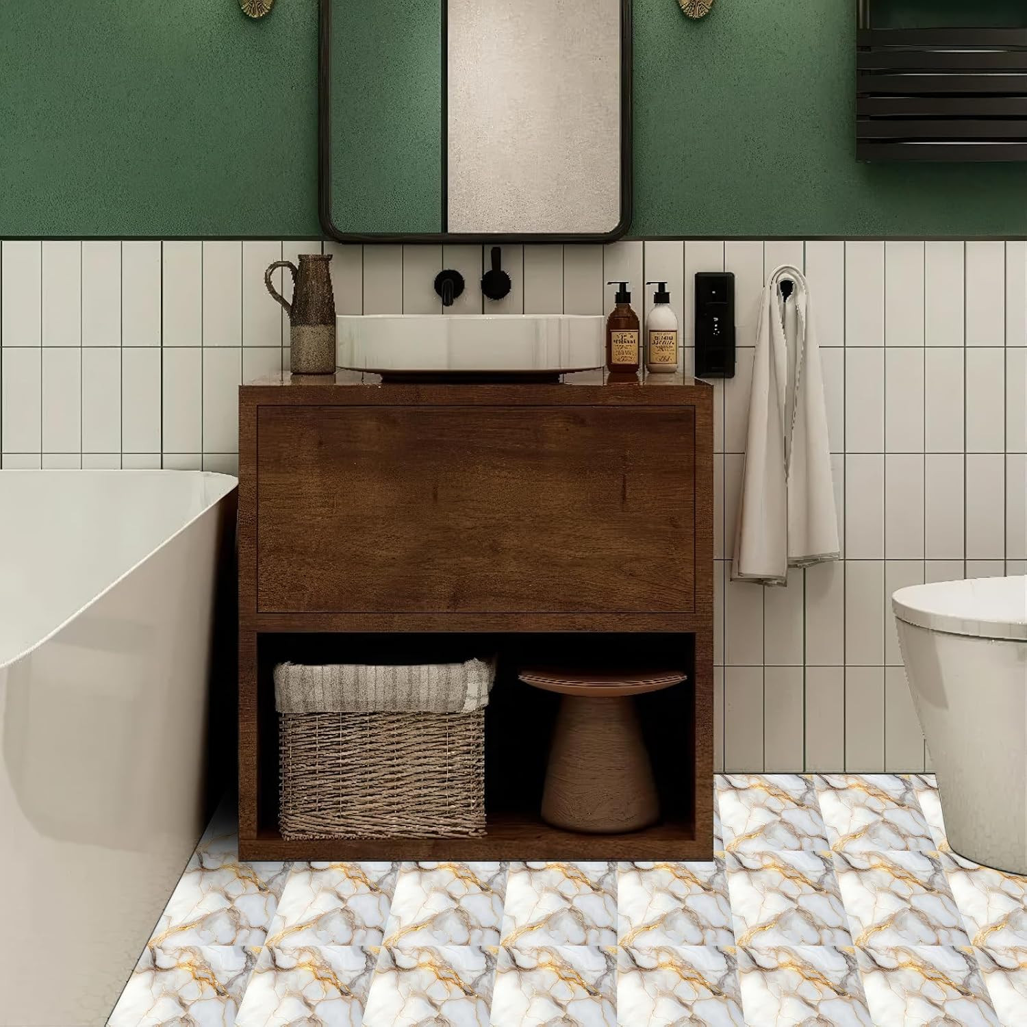10PCS 12×12 Gold Vein Marble Peel and Stick Vinyl Floor Tiles