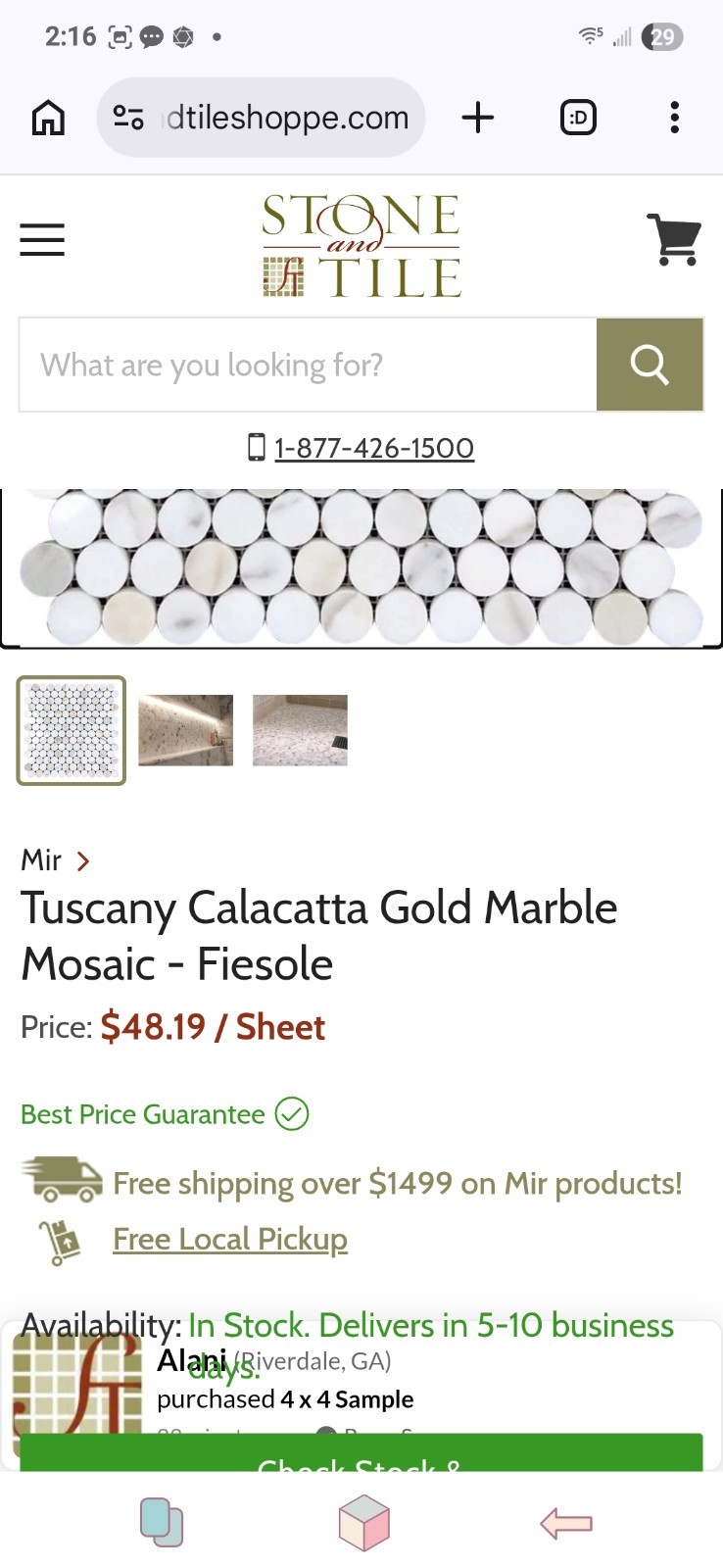 Mir Mosaic Tuscany Calacatta Gold Marble Mosaic Tile Fiesole Honed 11.2×11.5