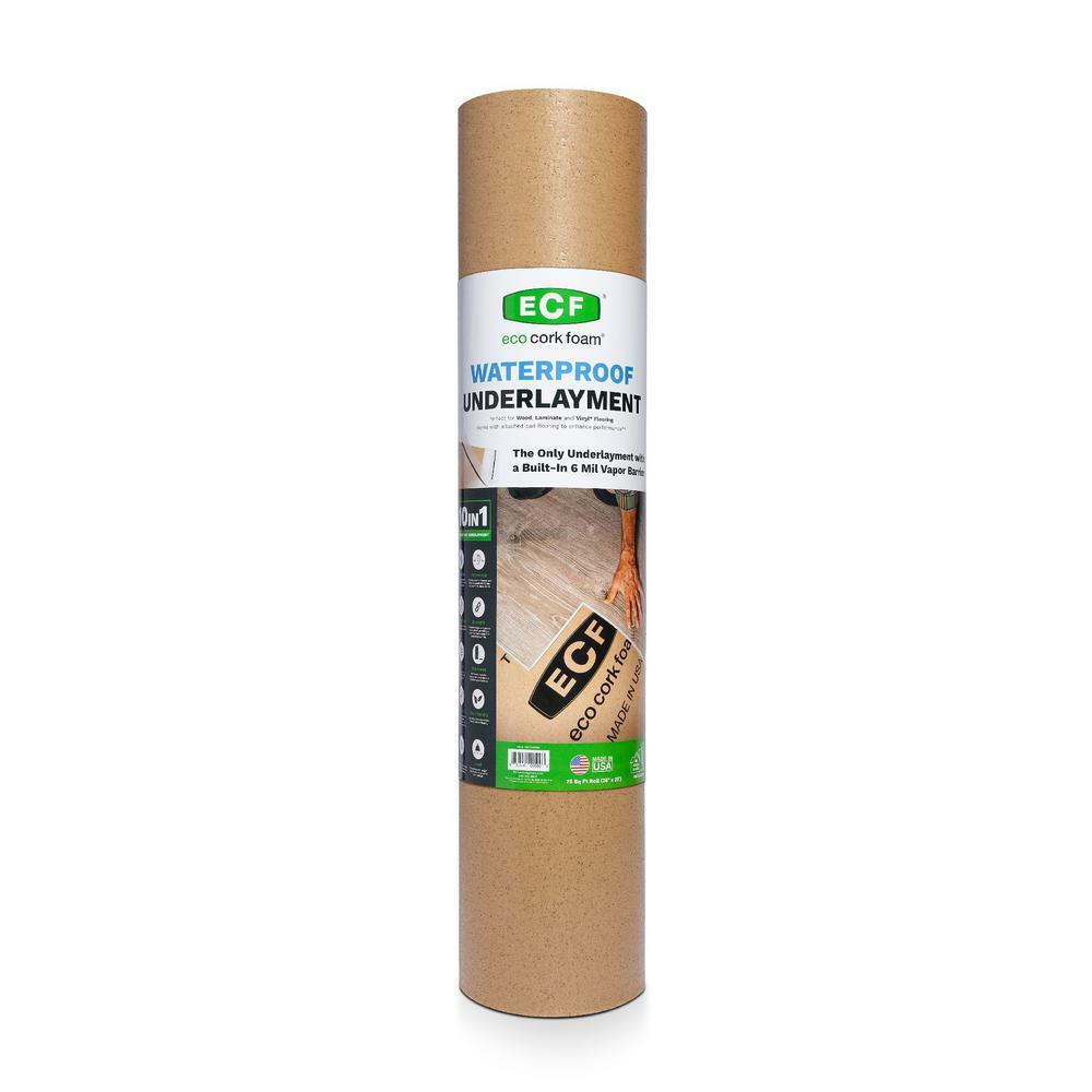 Eco Cork Foam Underlayment Tan Waterproof Attached Vapor Barrier Antimicrobial