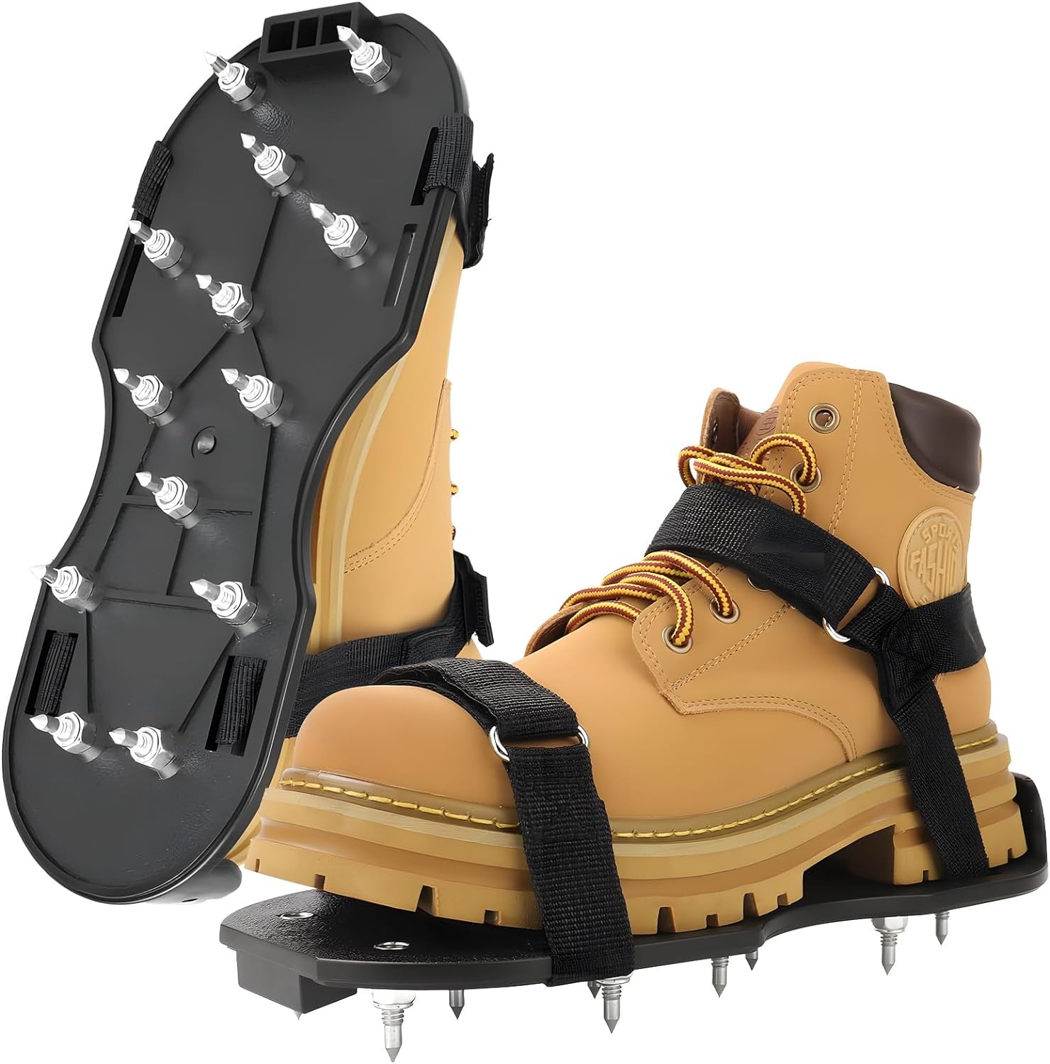Epoxy Floor Spiked Shoes Fully Assembled Gunite Large 1 Pair, Fine Black