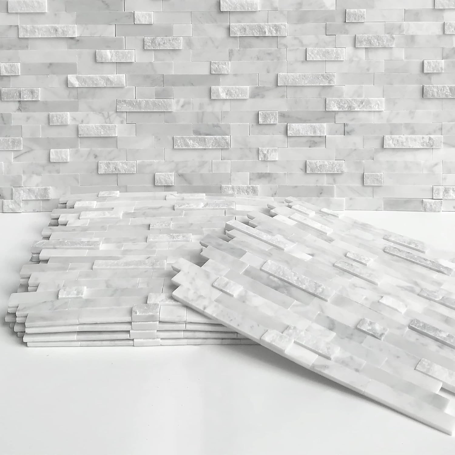 SUNWINGS 5-Sheet Peel and Stick Mosaic Natural 3D Stone Self Adhesive Marble Til
