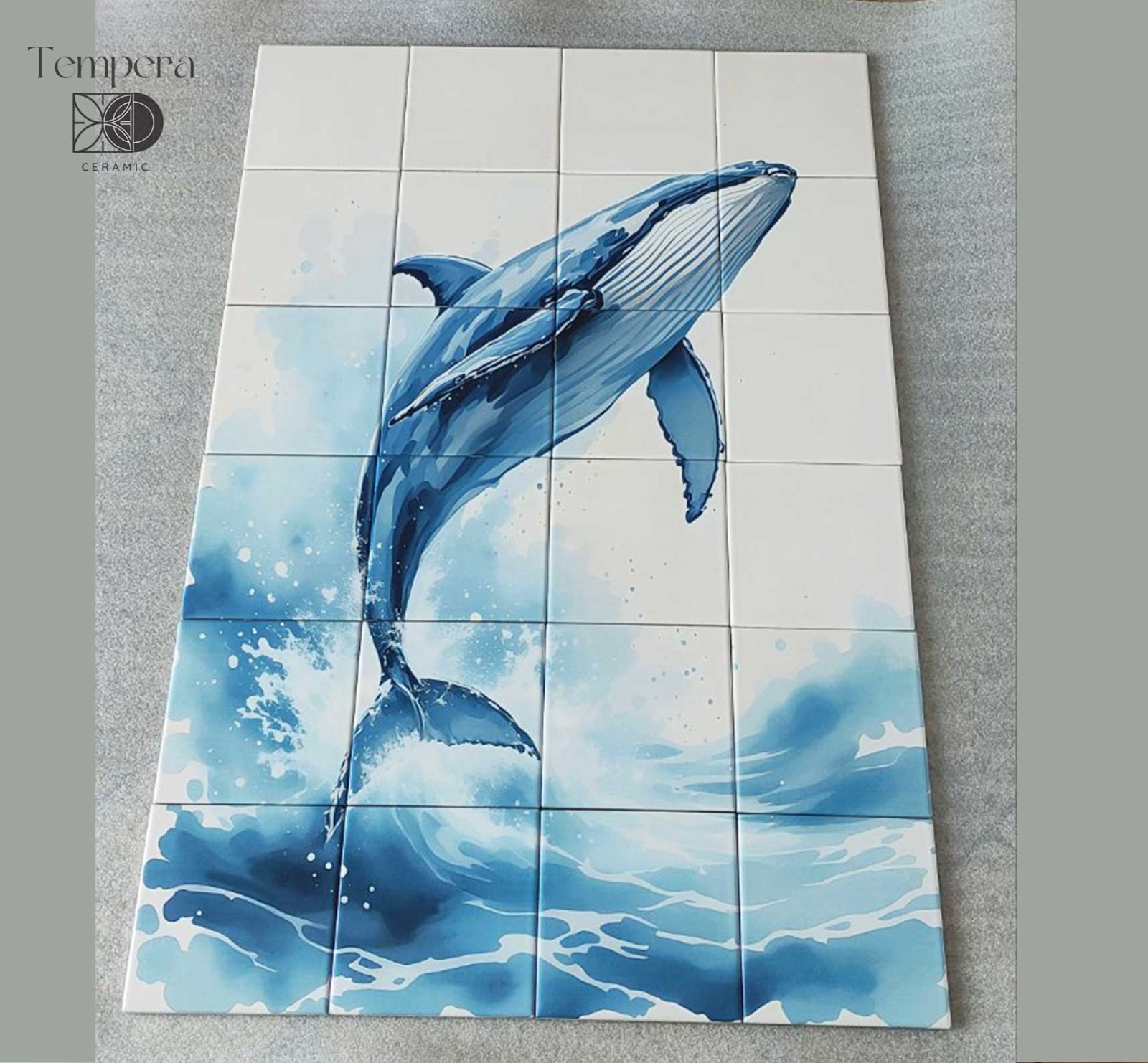 Whale tiles mural for bathroom decor, nautical shower niche tiles, bathroom tile
