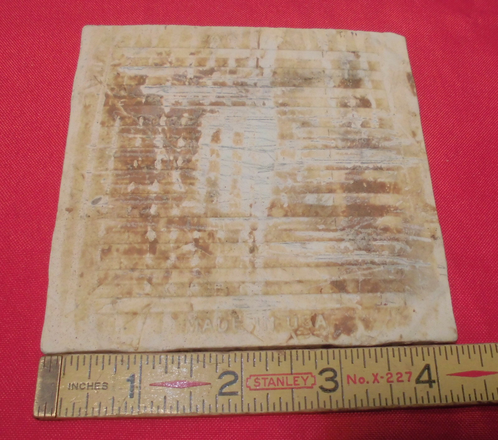 1 pc. Vintage *Brown Swirls* Glossy Ceramic Tile; American Olean 4-1/4″ Used