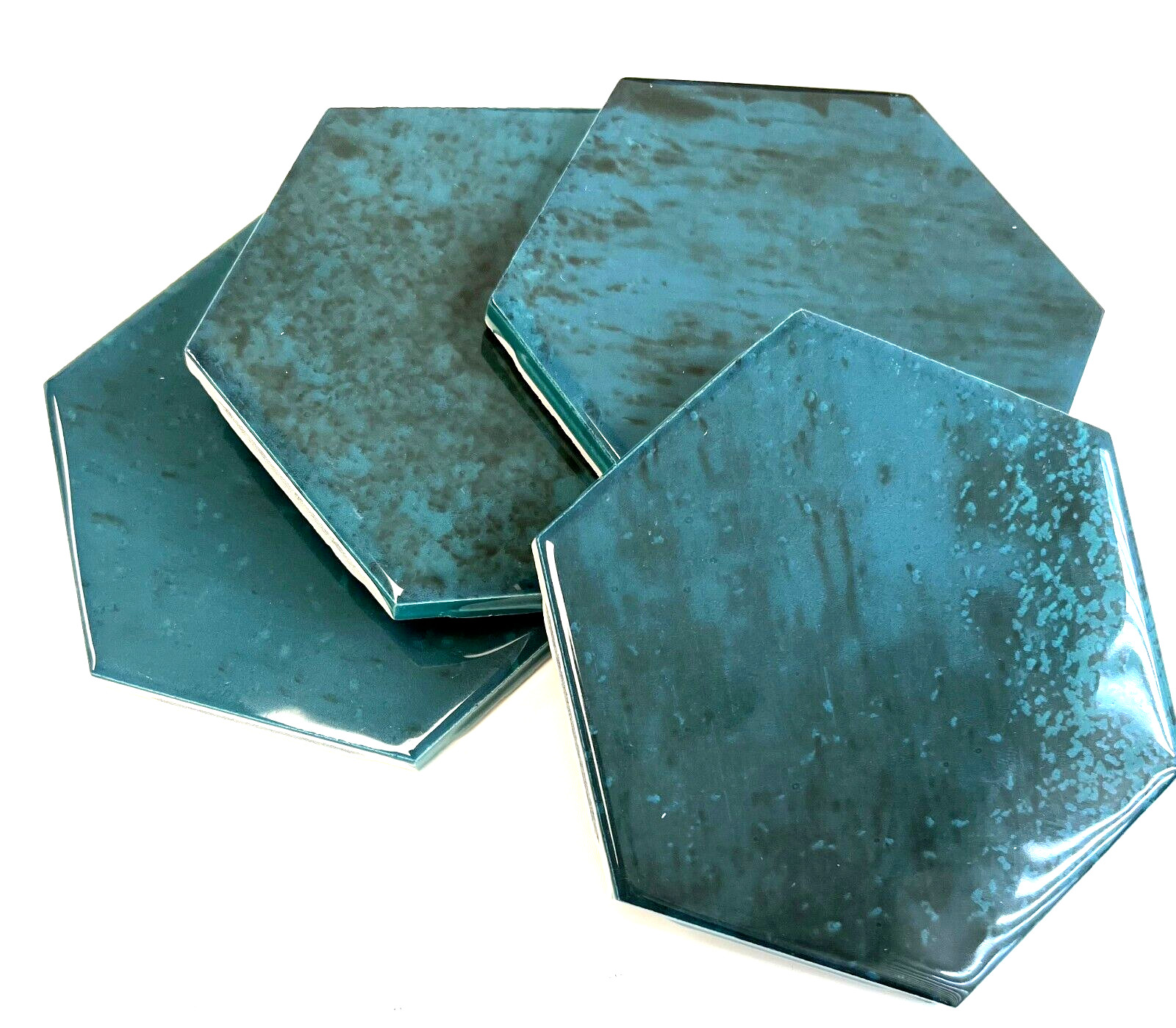 4 3/8×4 3/8 Glossy Gradient Mystique Green Hexagon Ceramic Mosaic Wall Tile
