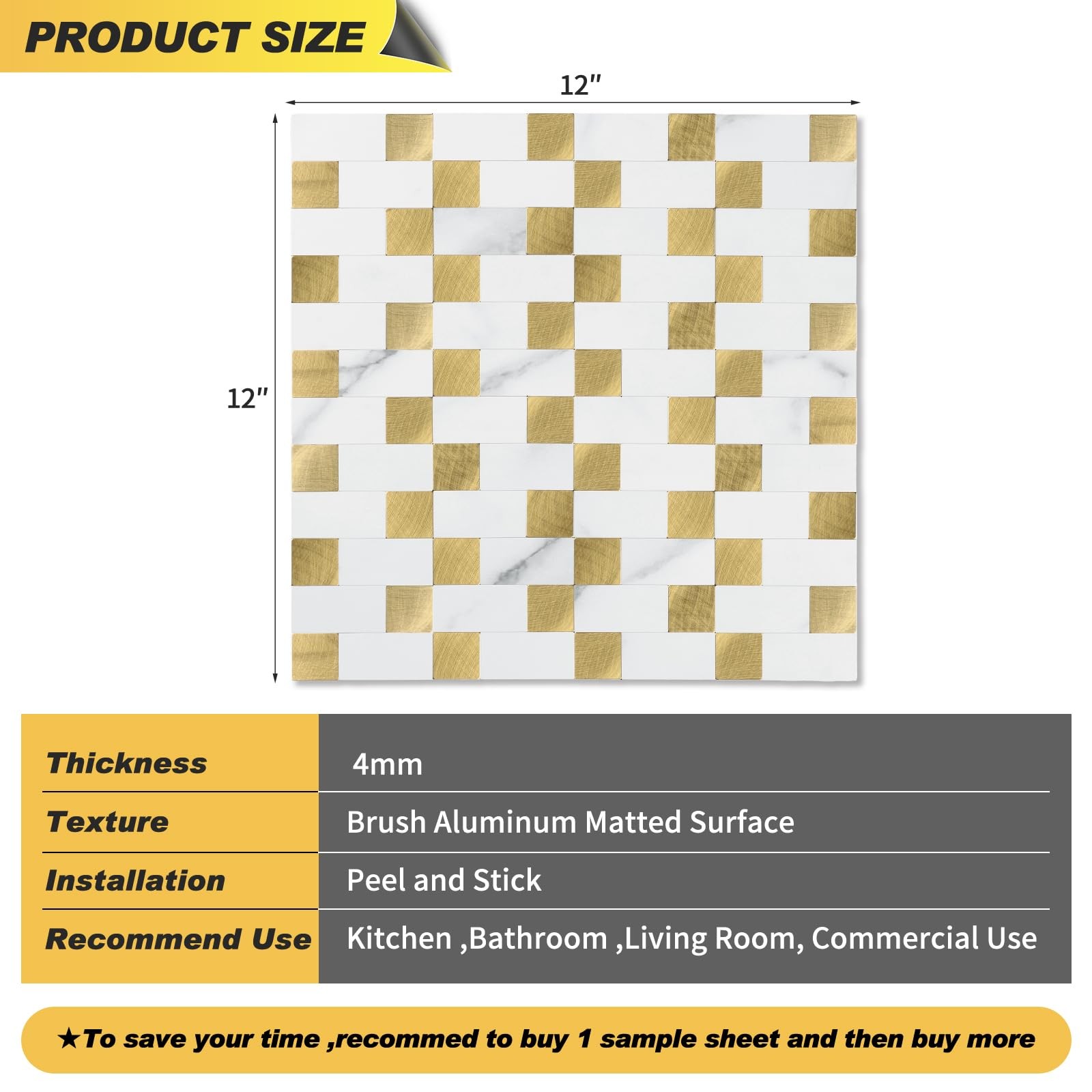Yipscazo Marble White Gold Backsplash Tile 20 Sheets