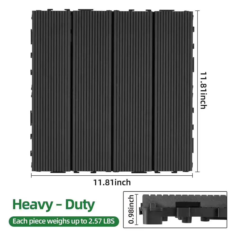 11.8in x 11.8in Black WPC Composite Interlocking Deck Tiles Balcony 9-Pack