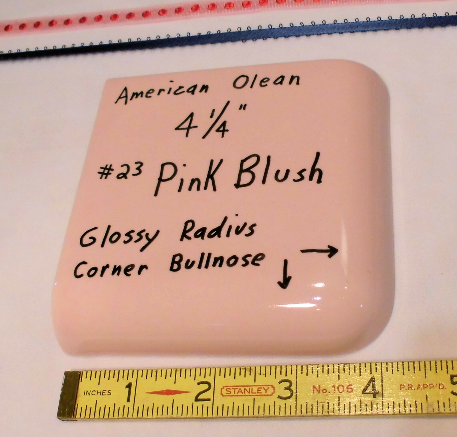 Pink Blush; Glossy Radius Corner Bullnose Ceramic Tile 4-1/4″ by American Olean