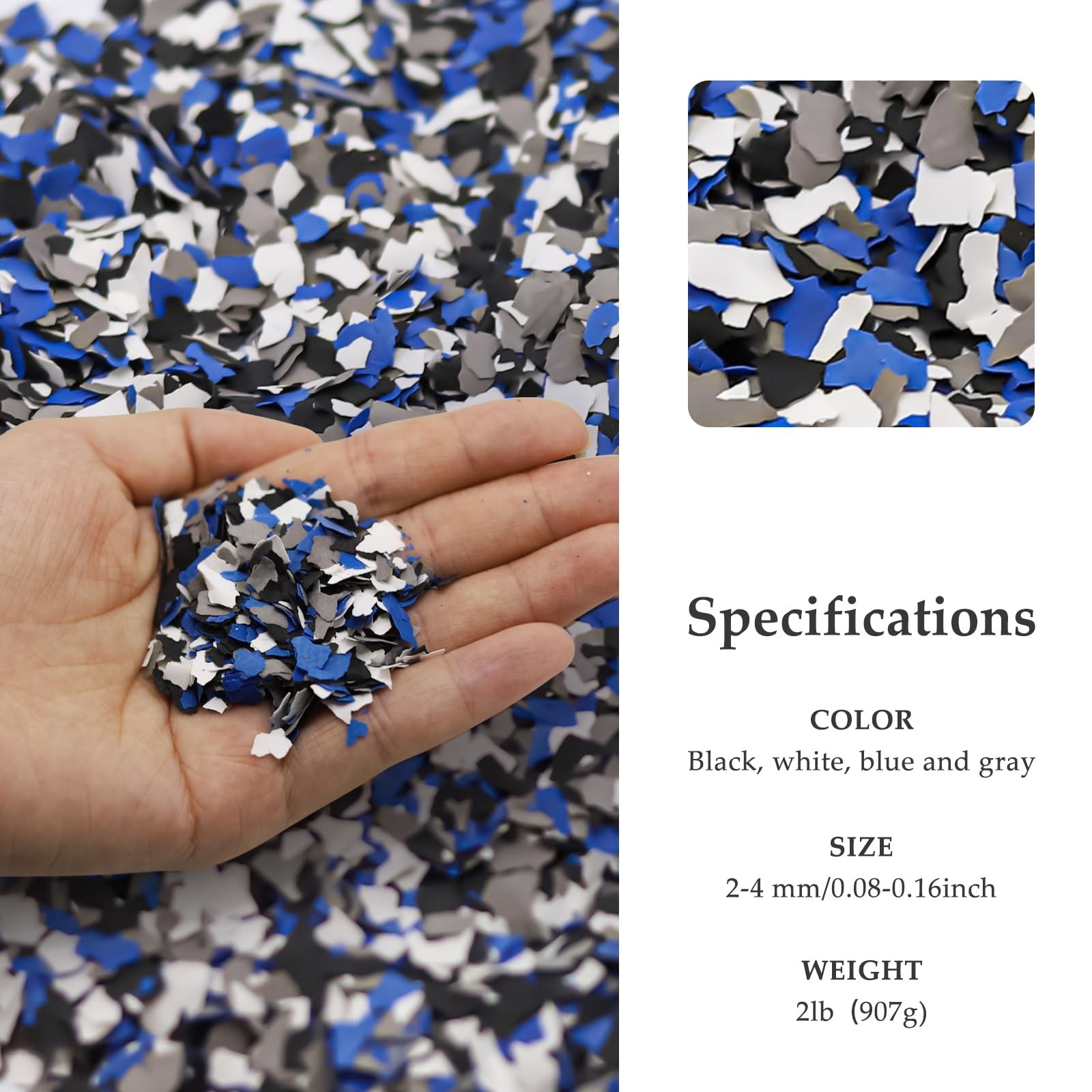 KEPYDRMTF Epoxy Floor Flakes Black White Blue Grey 2lb