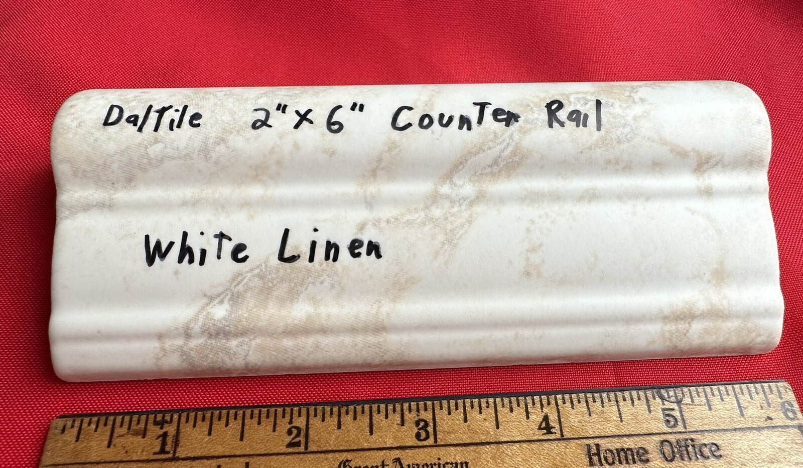 1 pc. Daltile: White Linen + Brown: V Cap Ceramic Trim Tile: Countertop-Edging