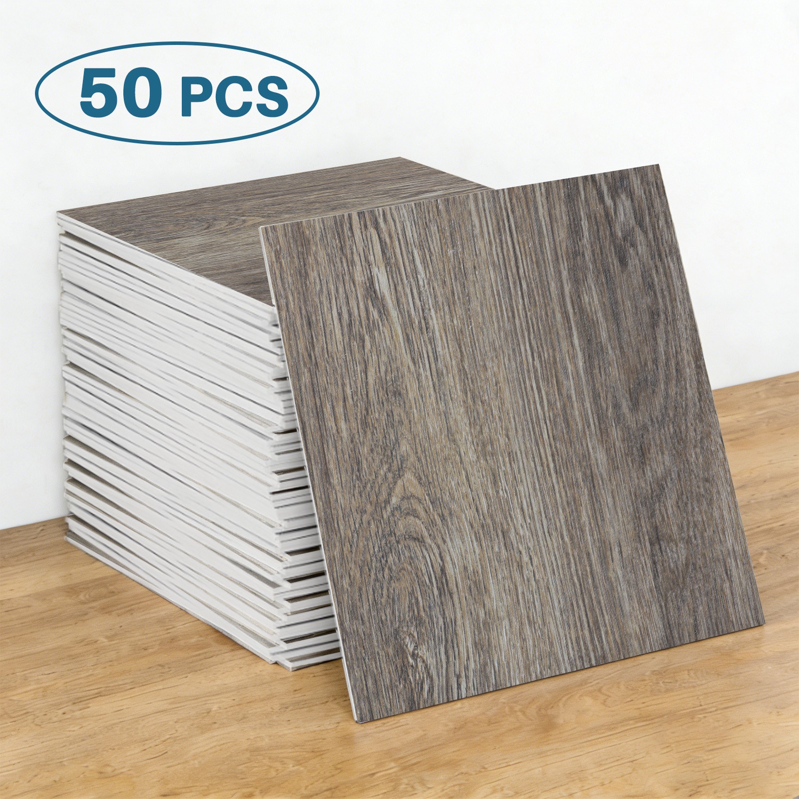 50-100pcs Self-Adhesive PVC Floor Tiles 3D Wood Grain Waterproof for Living Room