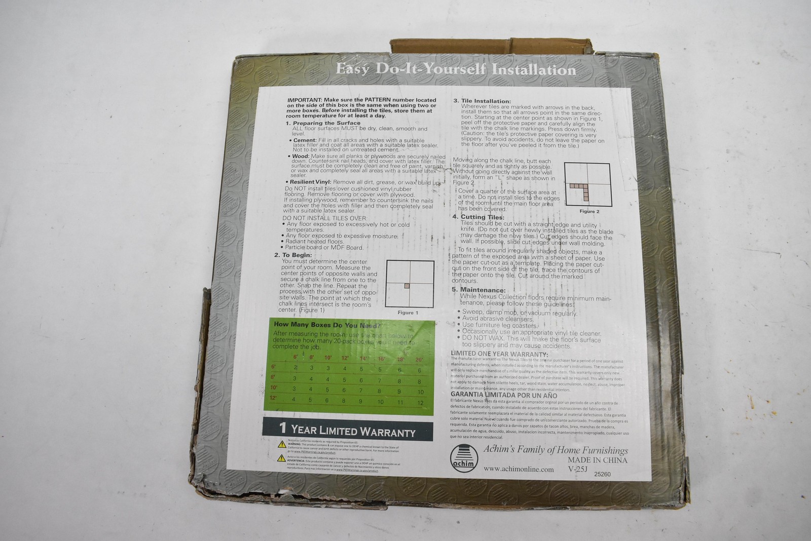 Achim Nexus Peel & Stick Vinyl Floor Tiles 12×12 20 Sq Ft 20 Tiles FTVGM30320