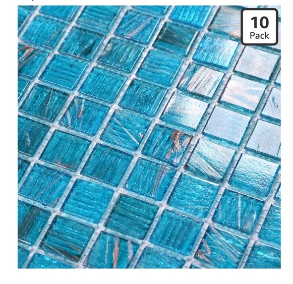 10pack Backsplash 11.5 sq.ft Azure Blue Glass Mosaic Tile for Bathroom, Pool,